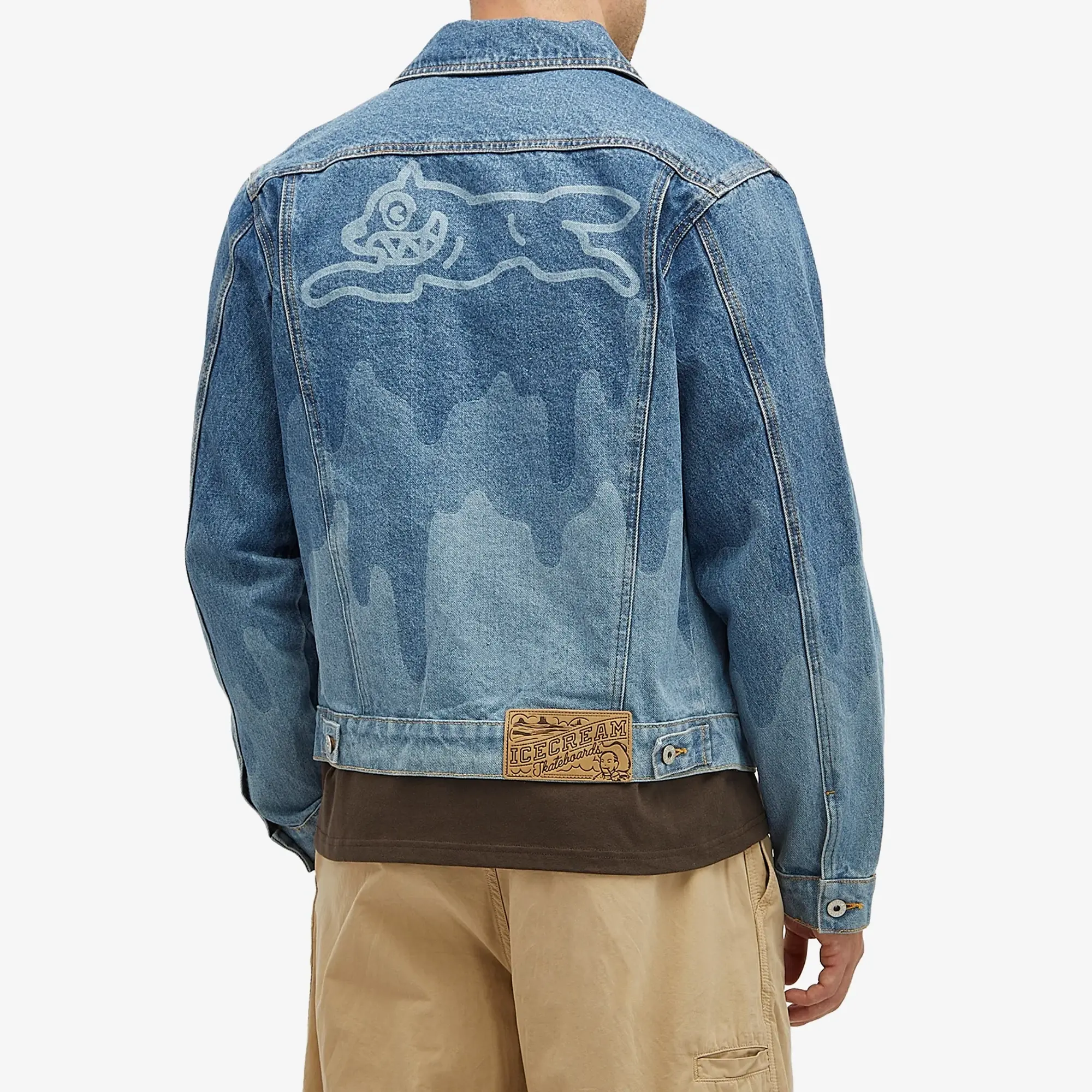 ICECREAM Men's Drip Denim Trucker Jacket Mid Wash Blue