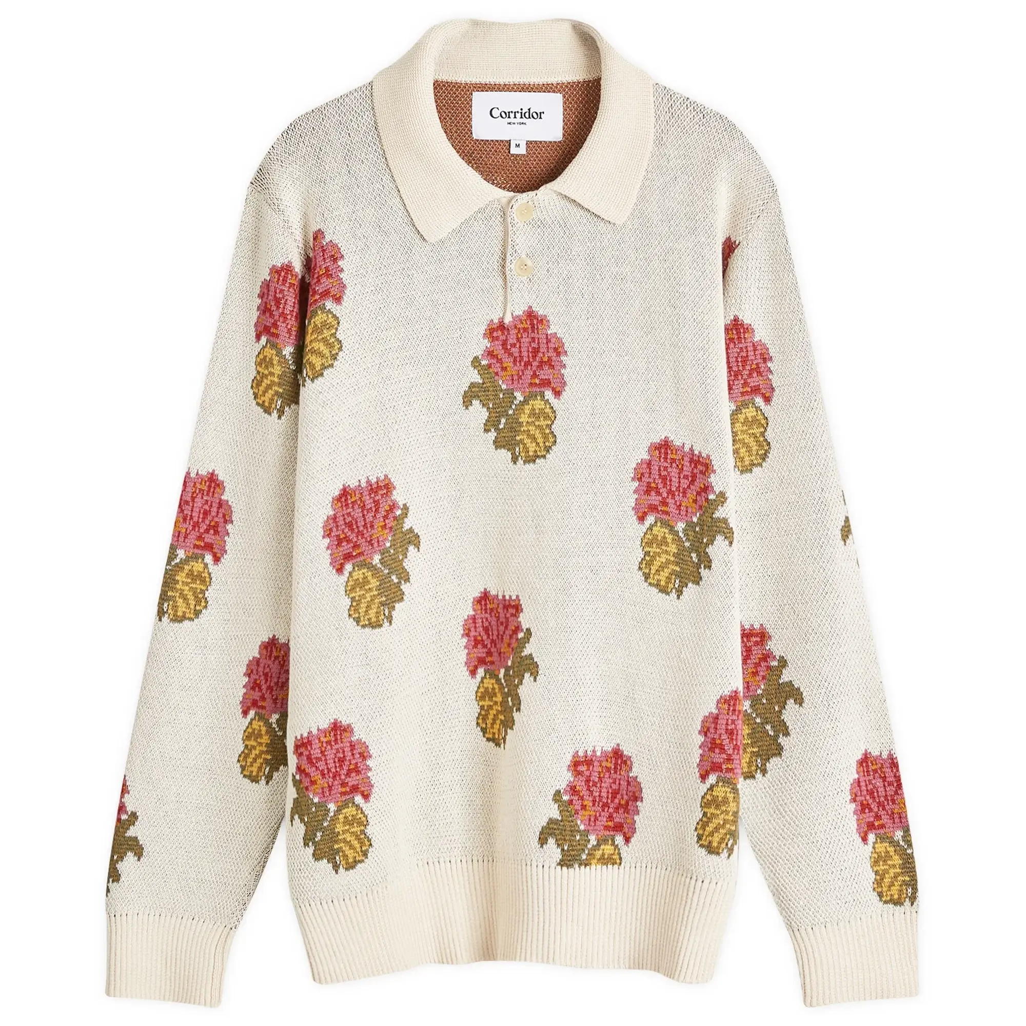 Corridor Men's Floral Long Sleeve Knit Polo Naturals