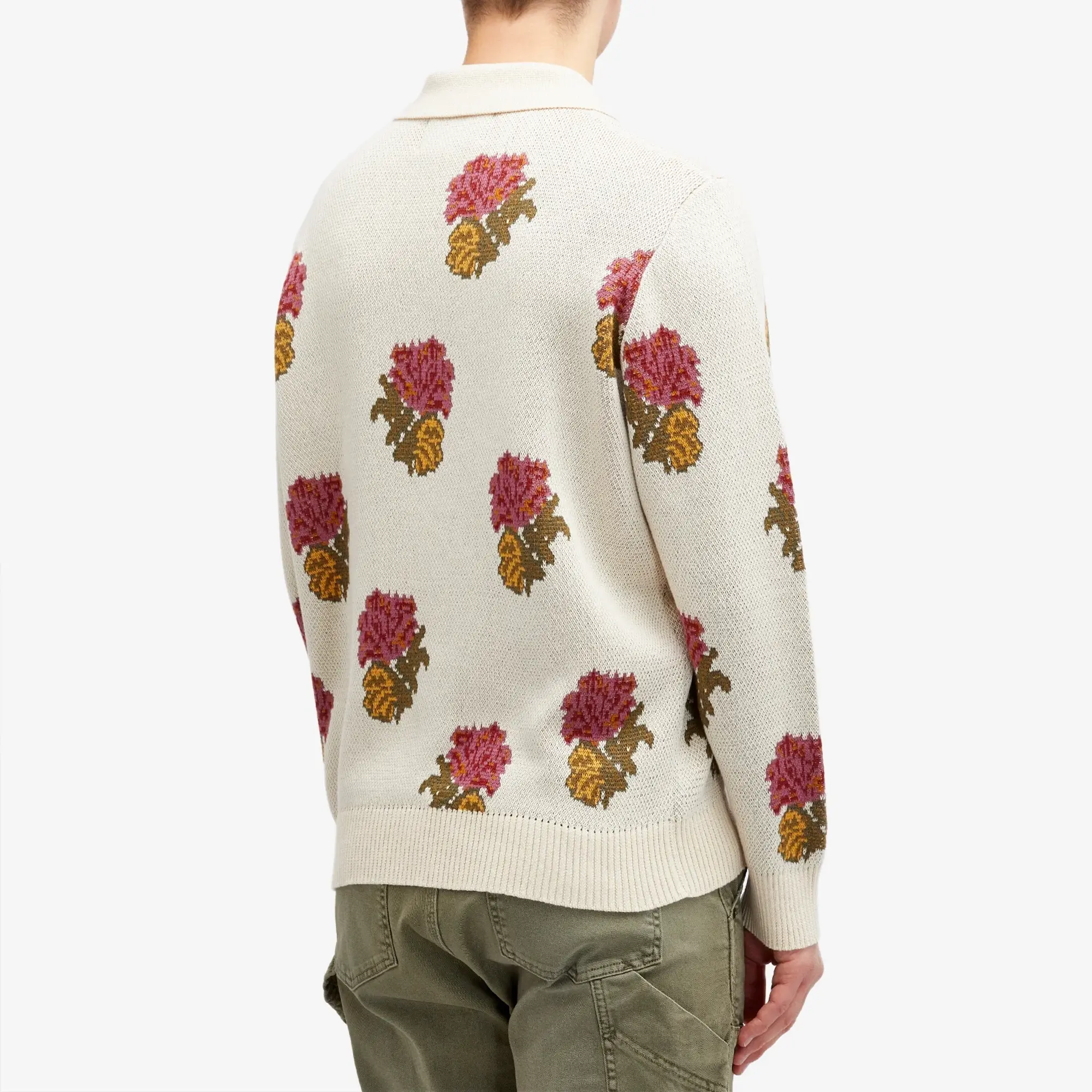 Corridor Men's Floral Long Sleeve Knit Polo Naturals