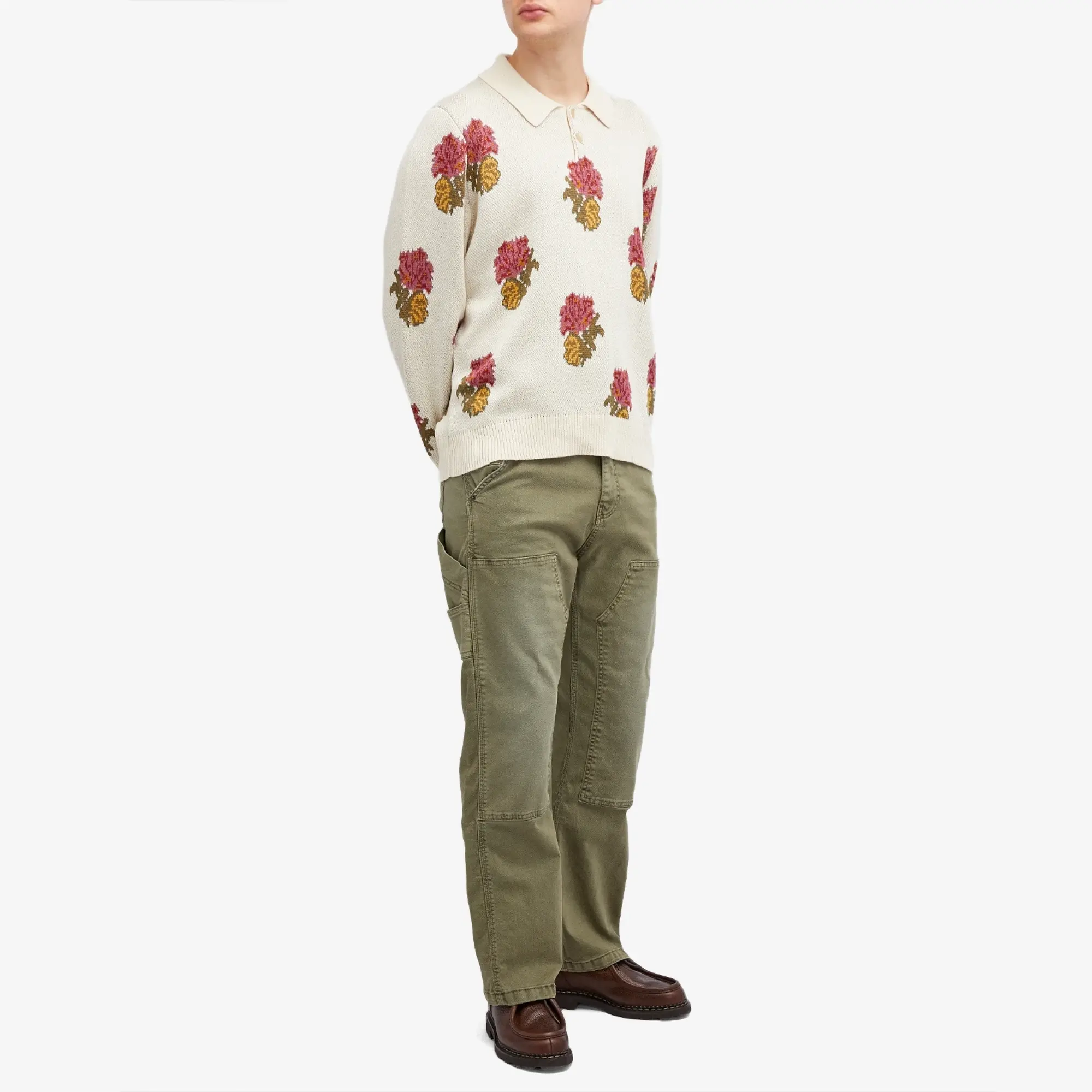Corridor Men's Floral Long Sleeve Knit Polo Naturals