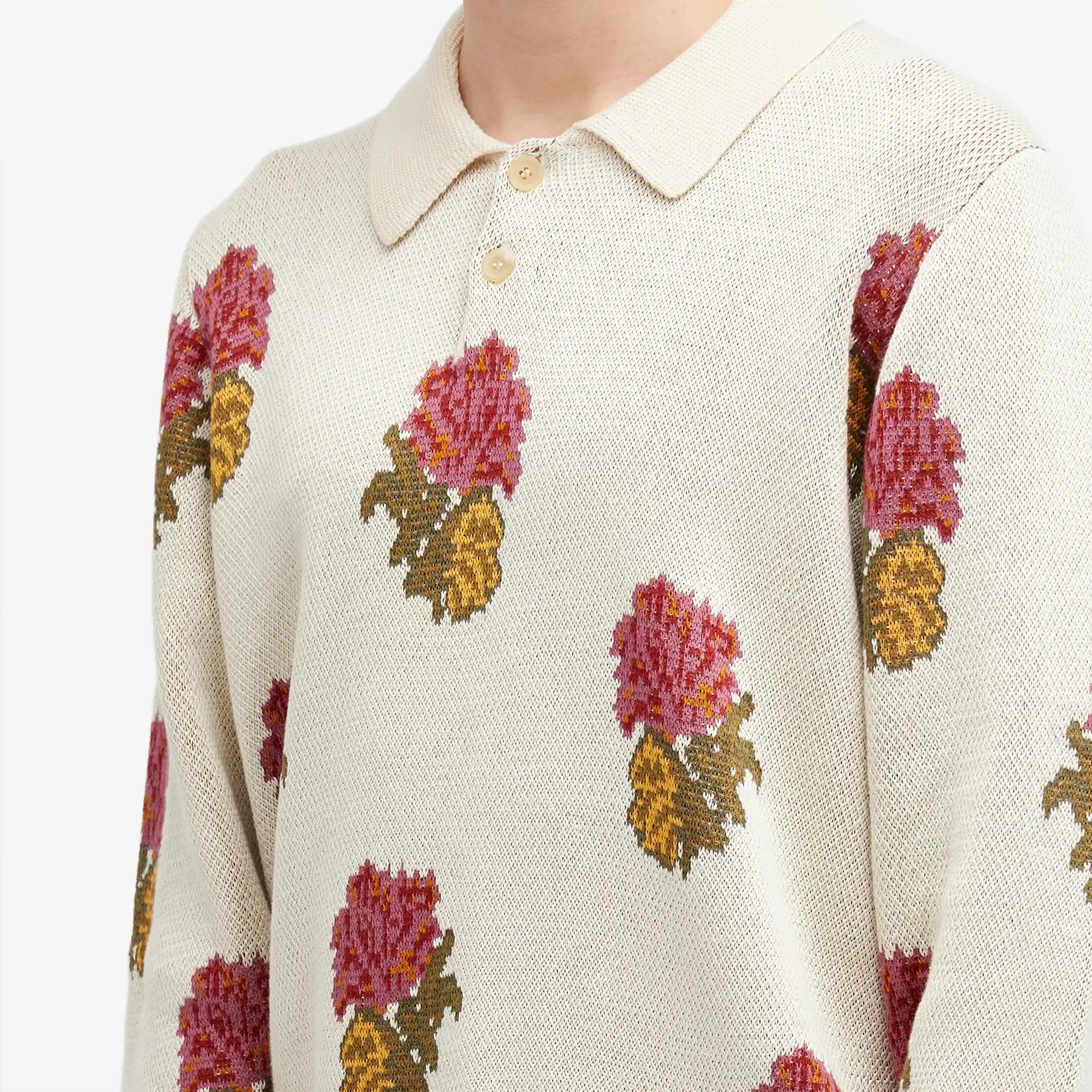 Corridor Men's Floral Long Sleeve Knit Polo Naturals