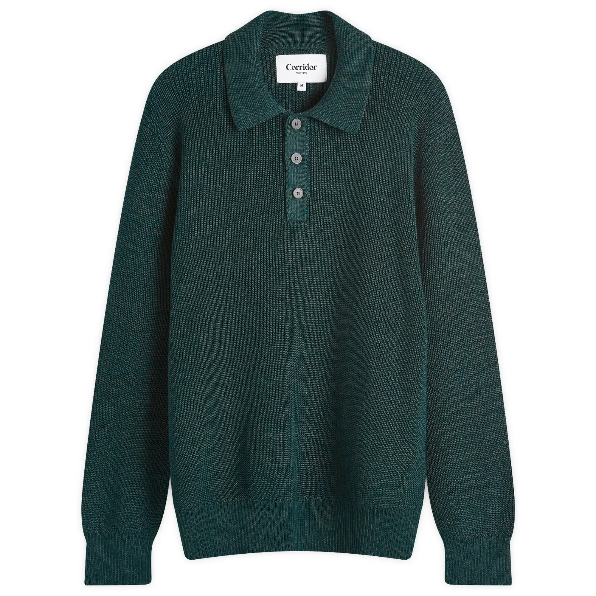 Corridor Men's Long Sleeve Slouchy Polo Shirt Green