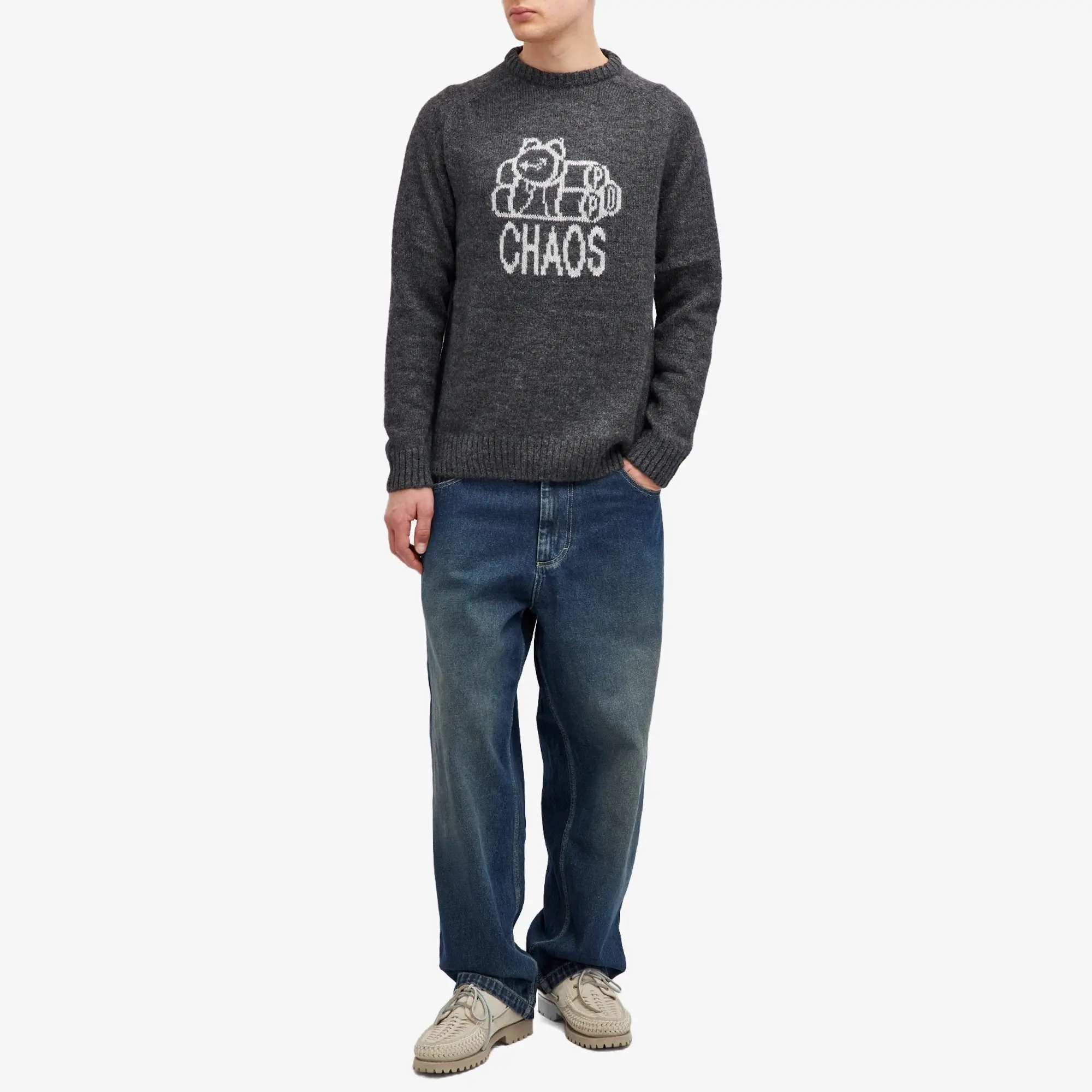 Pop Trading Company Men's Chaos Knit Crew Anthracite