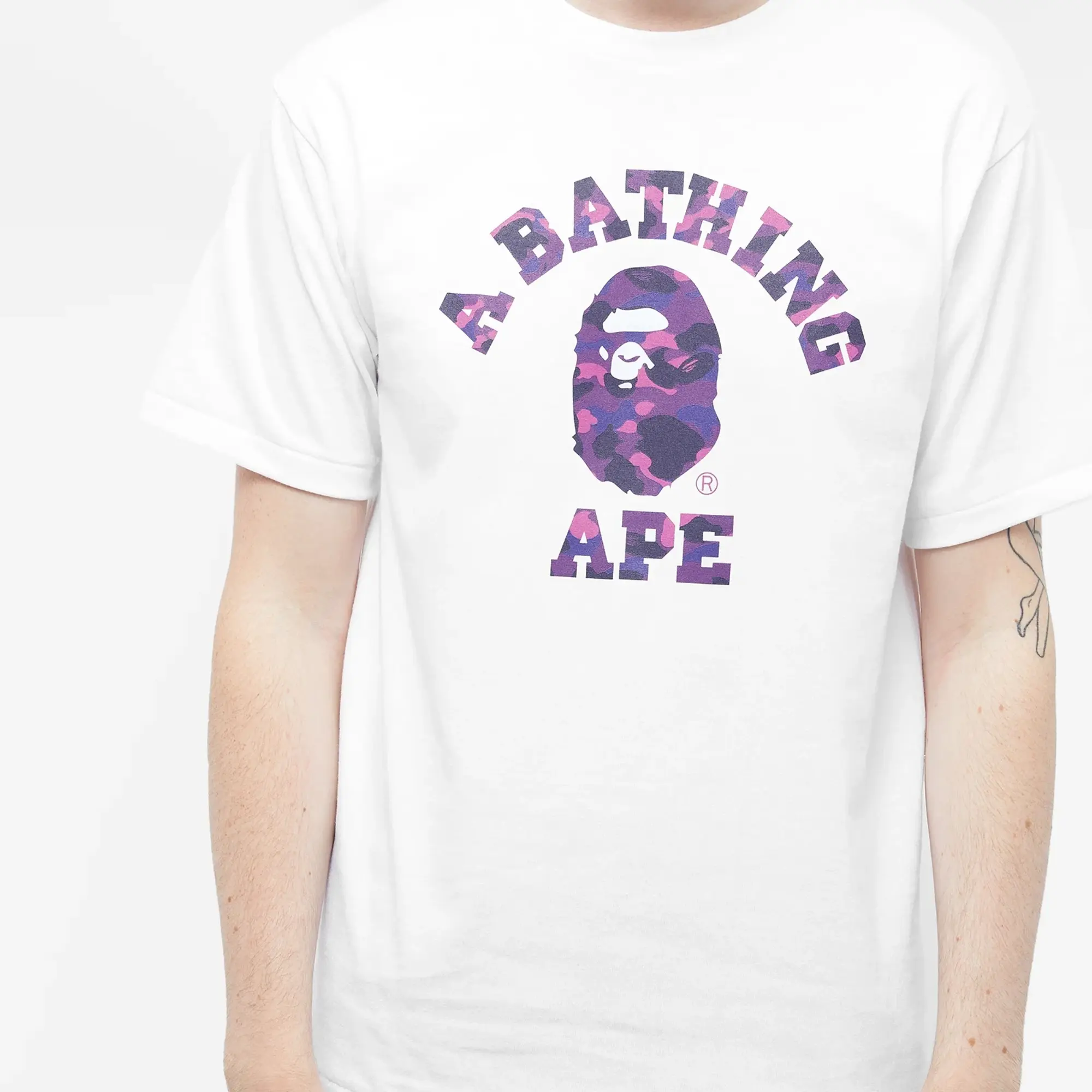 A Bathing Ape Men's Colour Camo College T-Shirt White/Purple