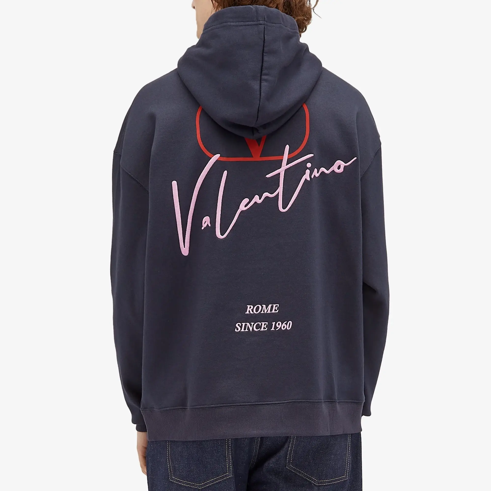Valentino Men's Logo Popover Hoodie Navy
