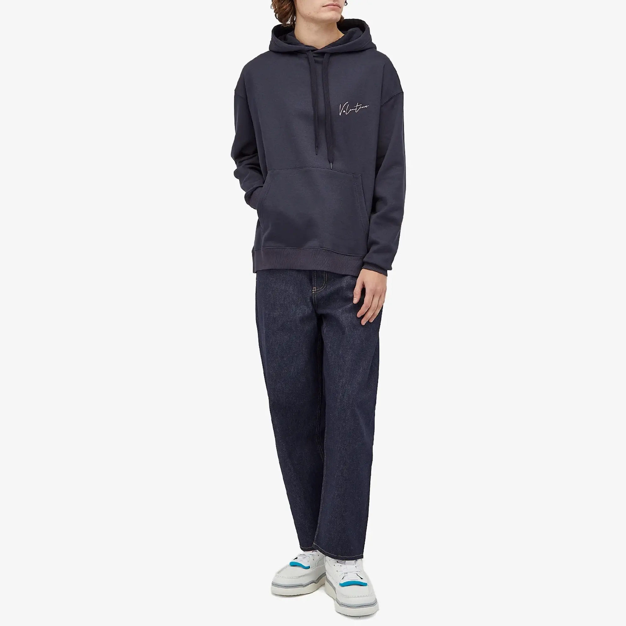 Valentino Men's Logo Popover Hoodie Navy