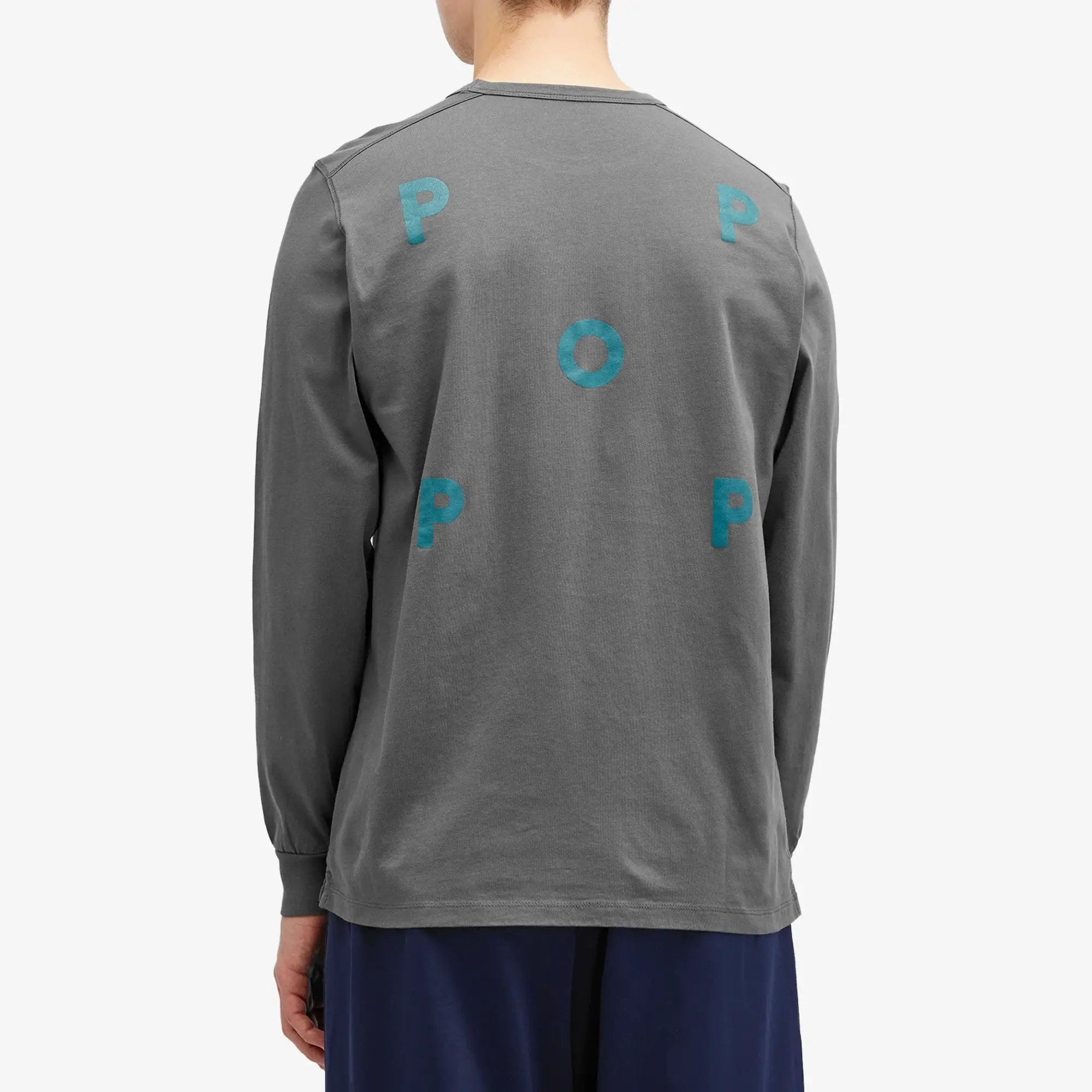 Pop Trading Company Men's Logo Long Sleeve T-Shirt Charcoal