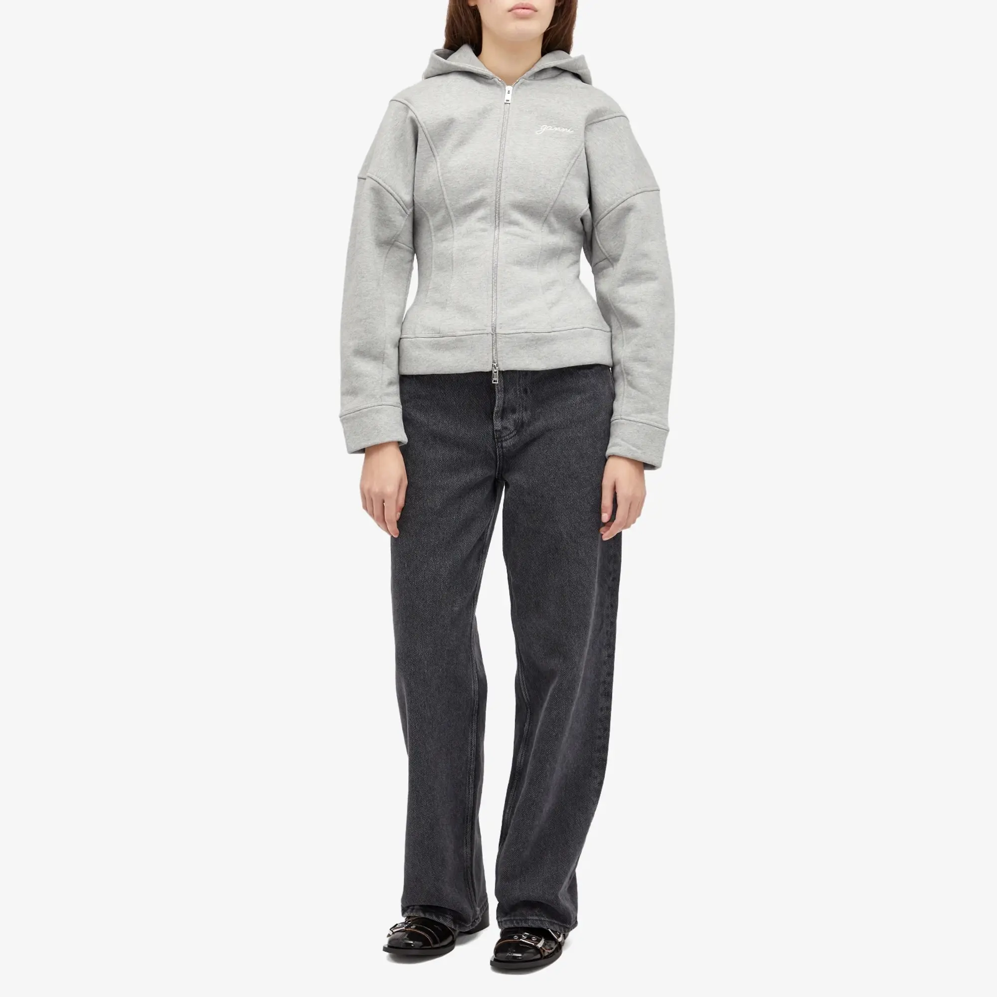 GANNI Women's Heavy Fleece Zip Hoodie Paloma Melange