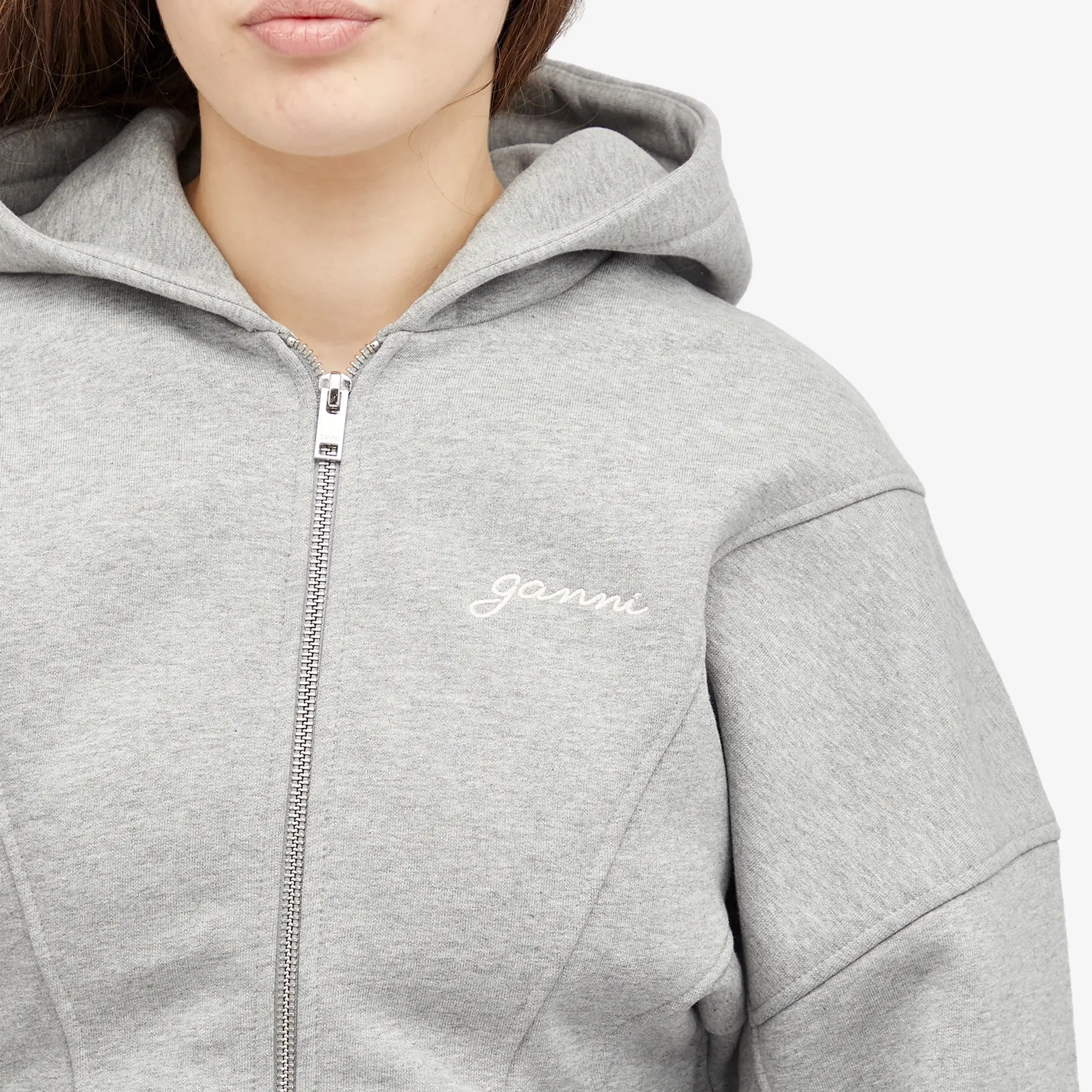 GANNI Women's Heavy Fleece Zip Hoodie Paloma Melange