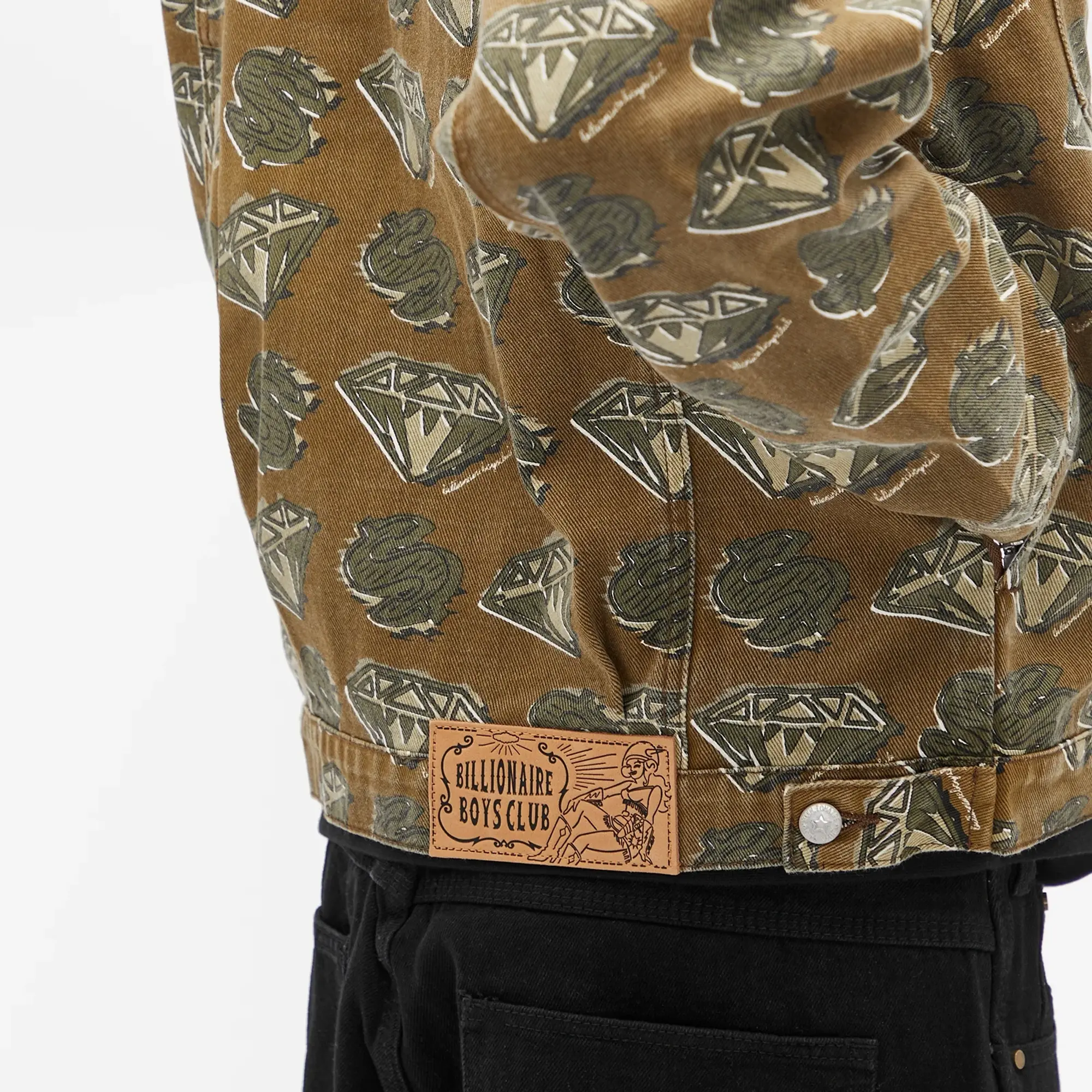 Billionaire Boys Club Men's Diamonds & Dollars AOP Denim Jacket Green