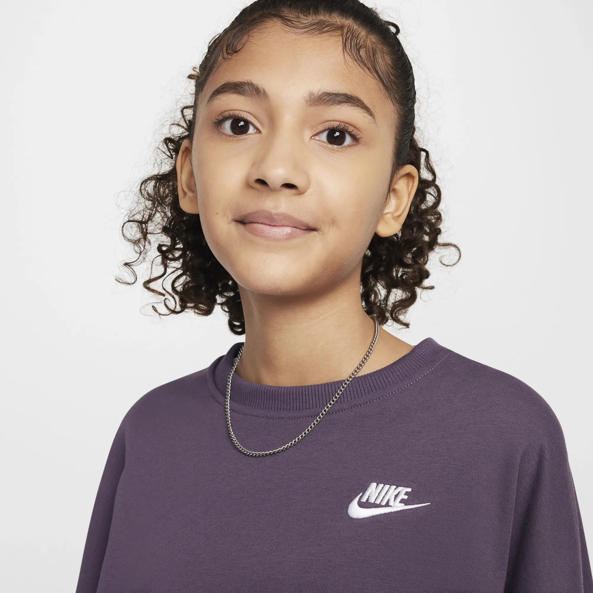 Nike Sportswear Club Fleece Girls' Boxy Crew-Neck Sweatshirt - Purple - Cotton/Polyester