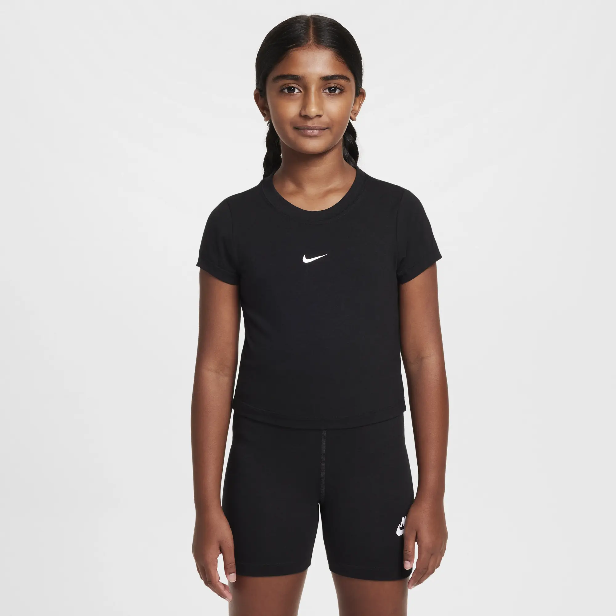 Nike Sportswear Older Kids' (Girls') Cropped T-Shirt - Black - Modal/Cotton/Elastane