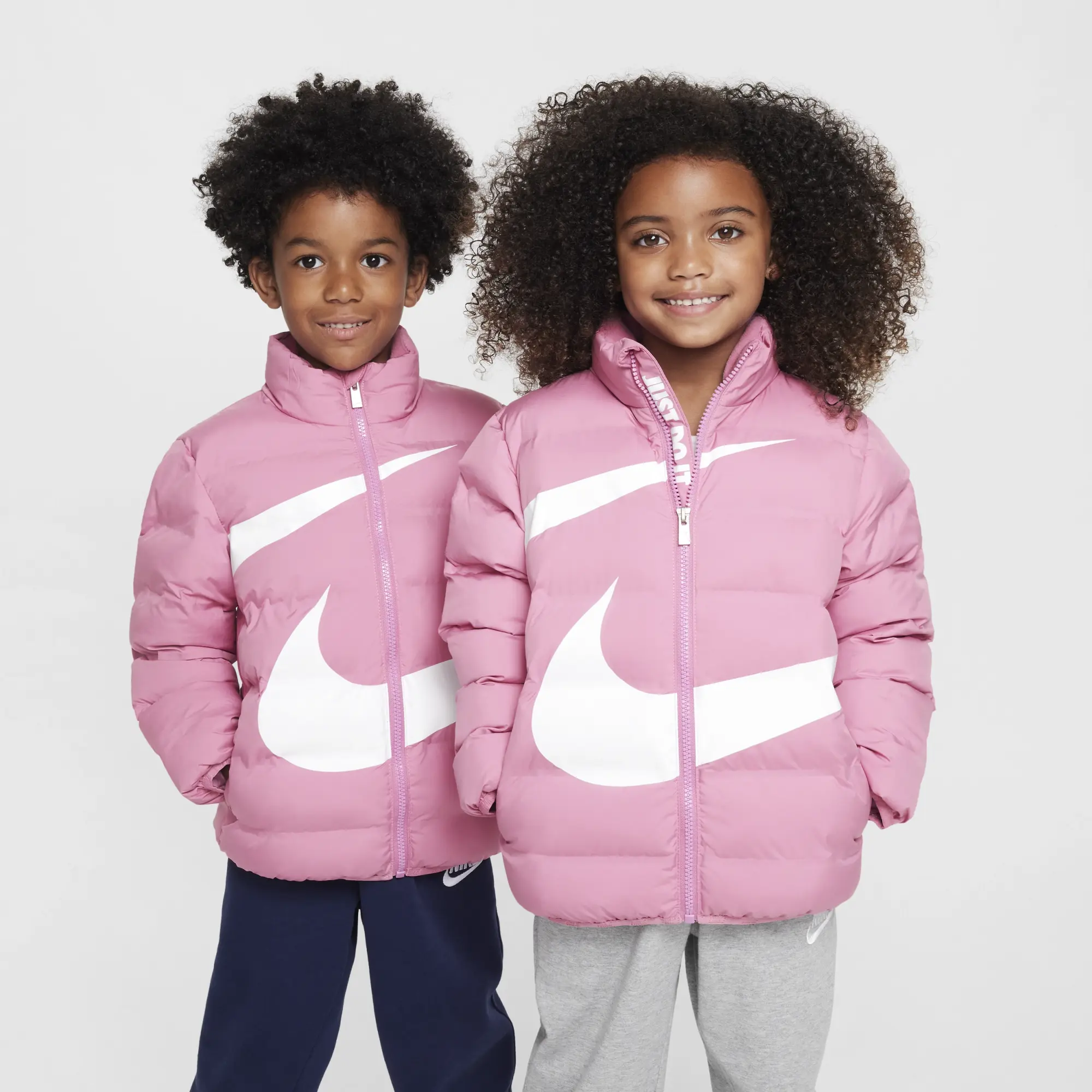 Nike Younger Kids' Wrapped Swoosh Debossed Quilted Jacket - Pink - Polyester