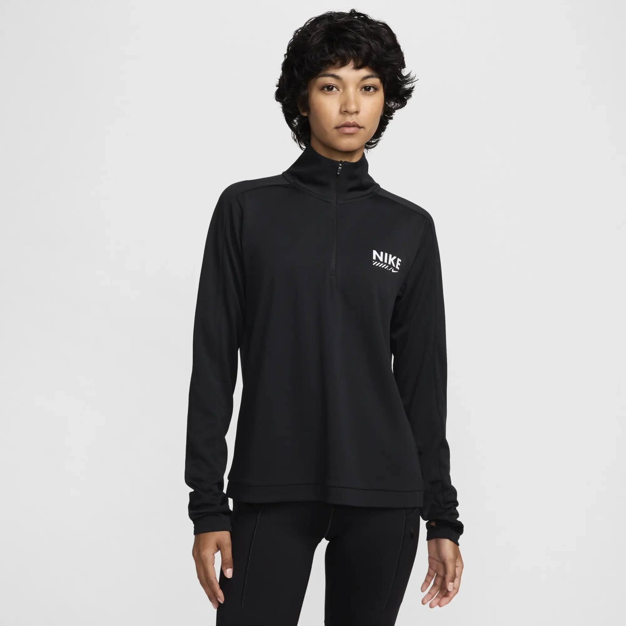 Nike Womens Dri-FIT Pacer Quarter Zip T-Shirt - Black - Size S - Black