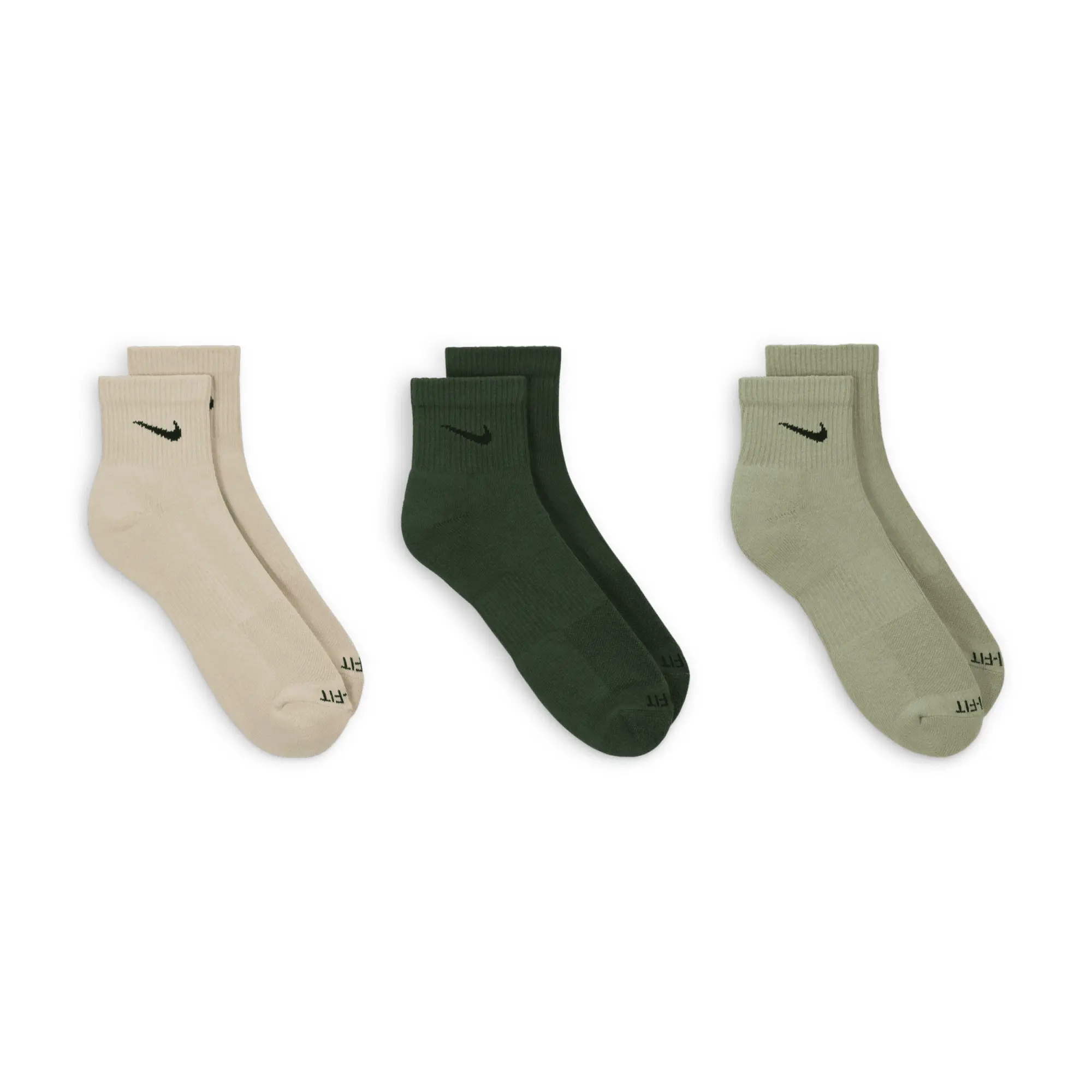 Nike Training Everyday Cushioned Plus 3 Pack Ankle Socks In Khaki, Beige And Navy-Multi