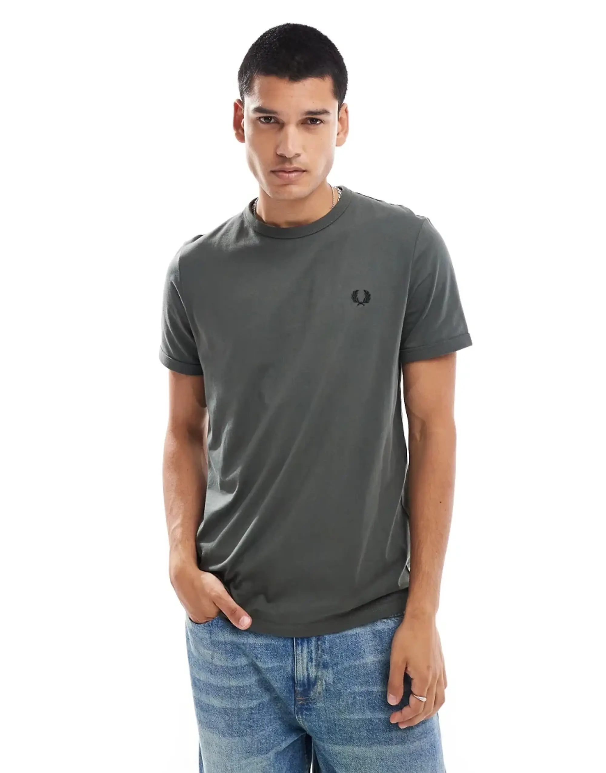 Fred Perry Ringer T-Shirt In Khaki Green