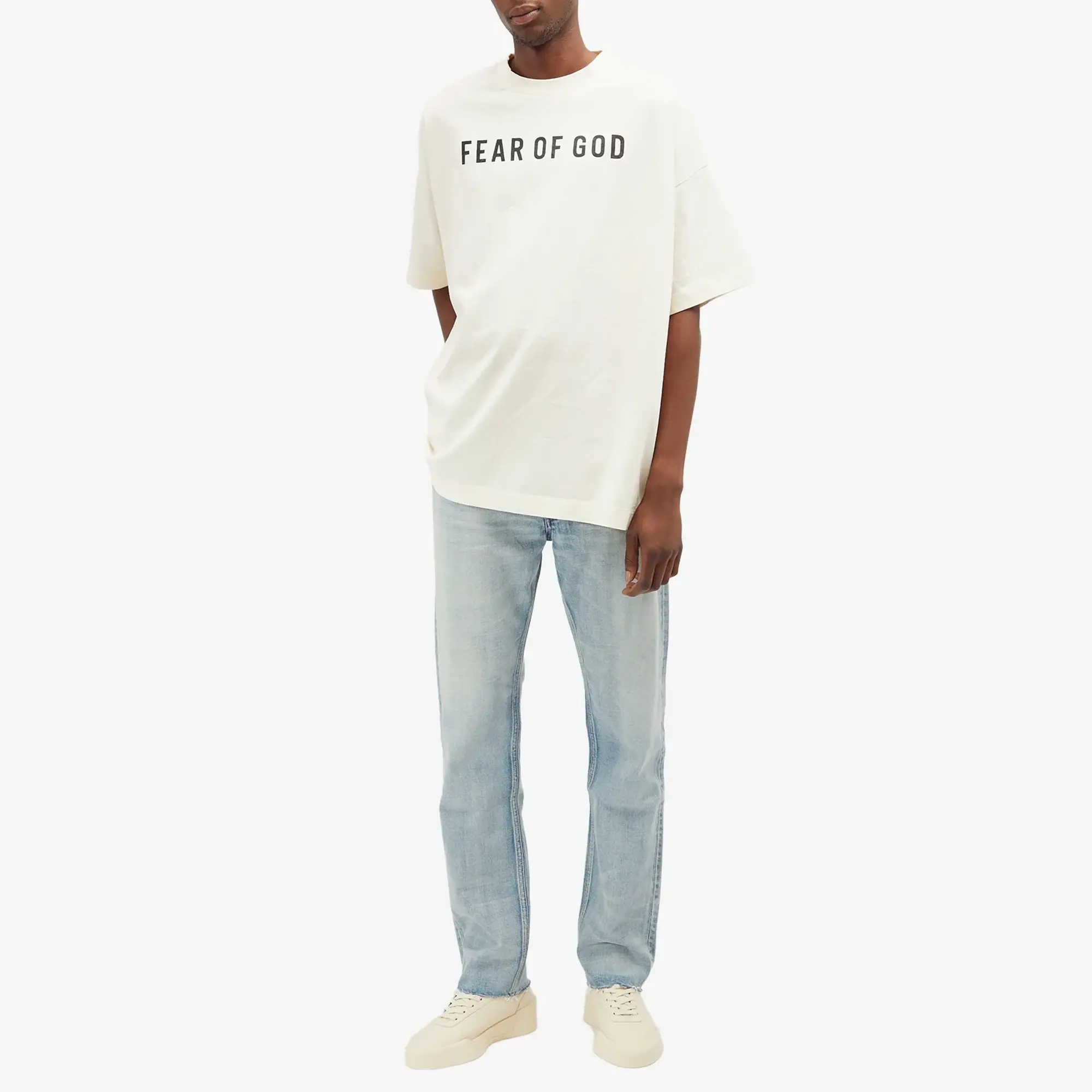 Fear of God Men's Short Sleeve Text Print T-Shirt Cream