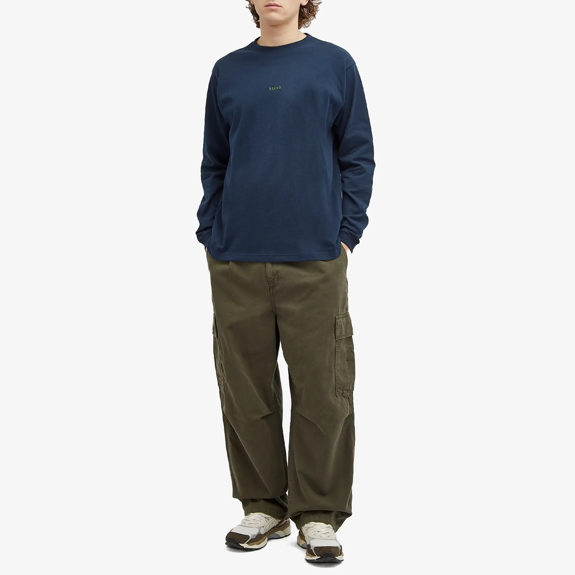 BEAMS Men's Mini Logo Long Sleeve T-Shirt Navy