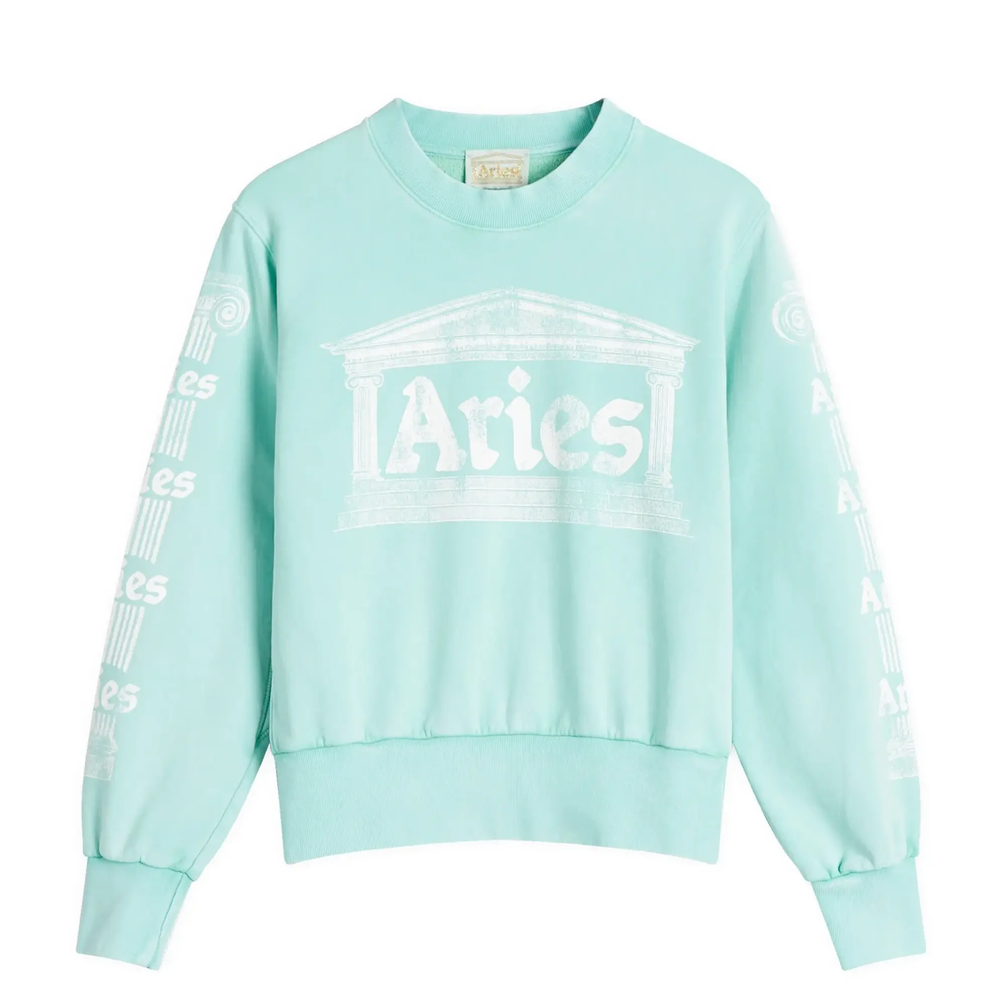 Aries Women's Baby Fit Aged Ancient Column Sweatshirt Aqua