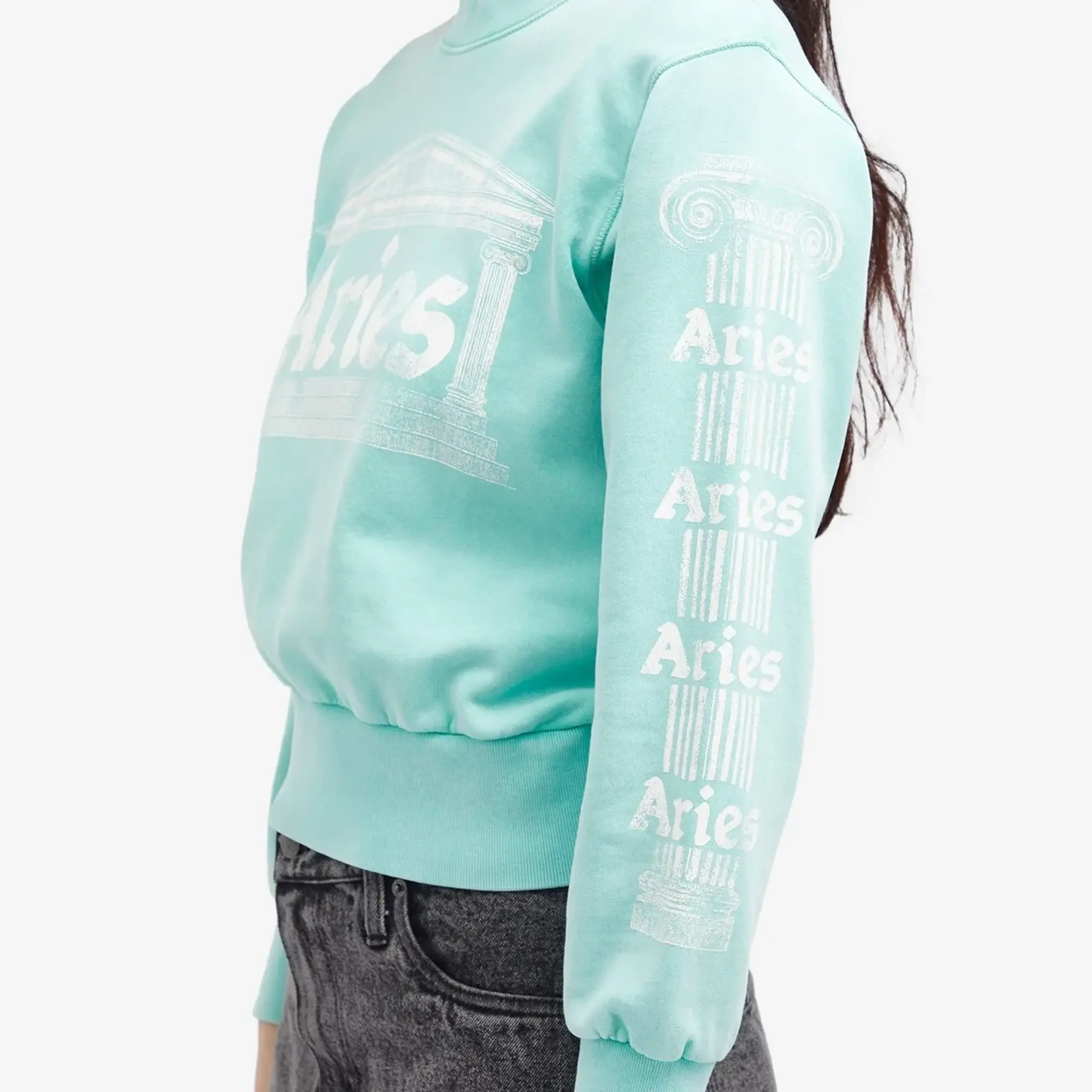Aries Women's Baby Fit Aged Ancient Column Sweatshirt Aqua