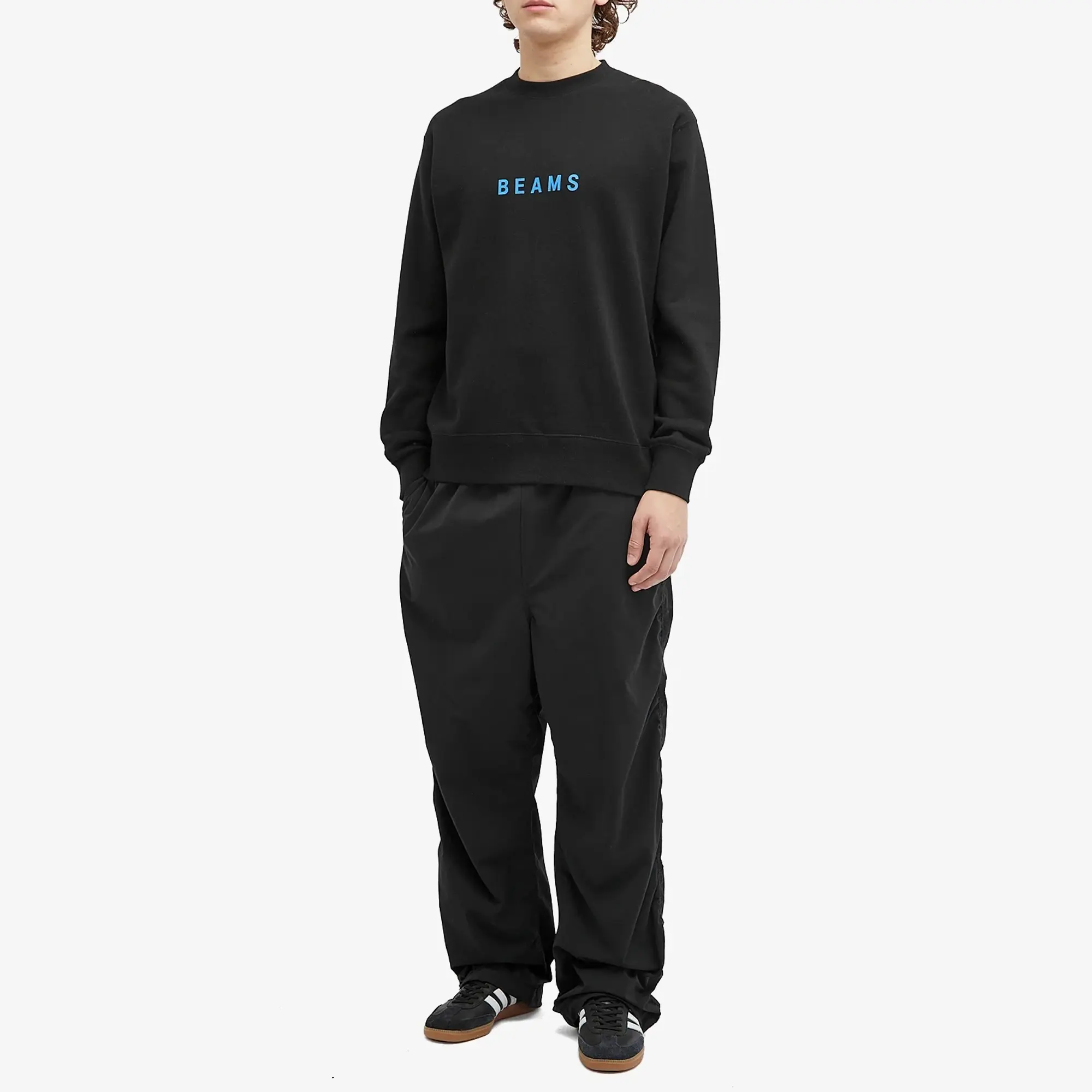 BEAMS Men's Logo Crew Sweatshirt Black
