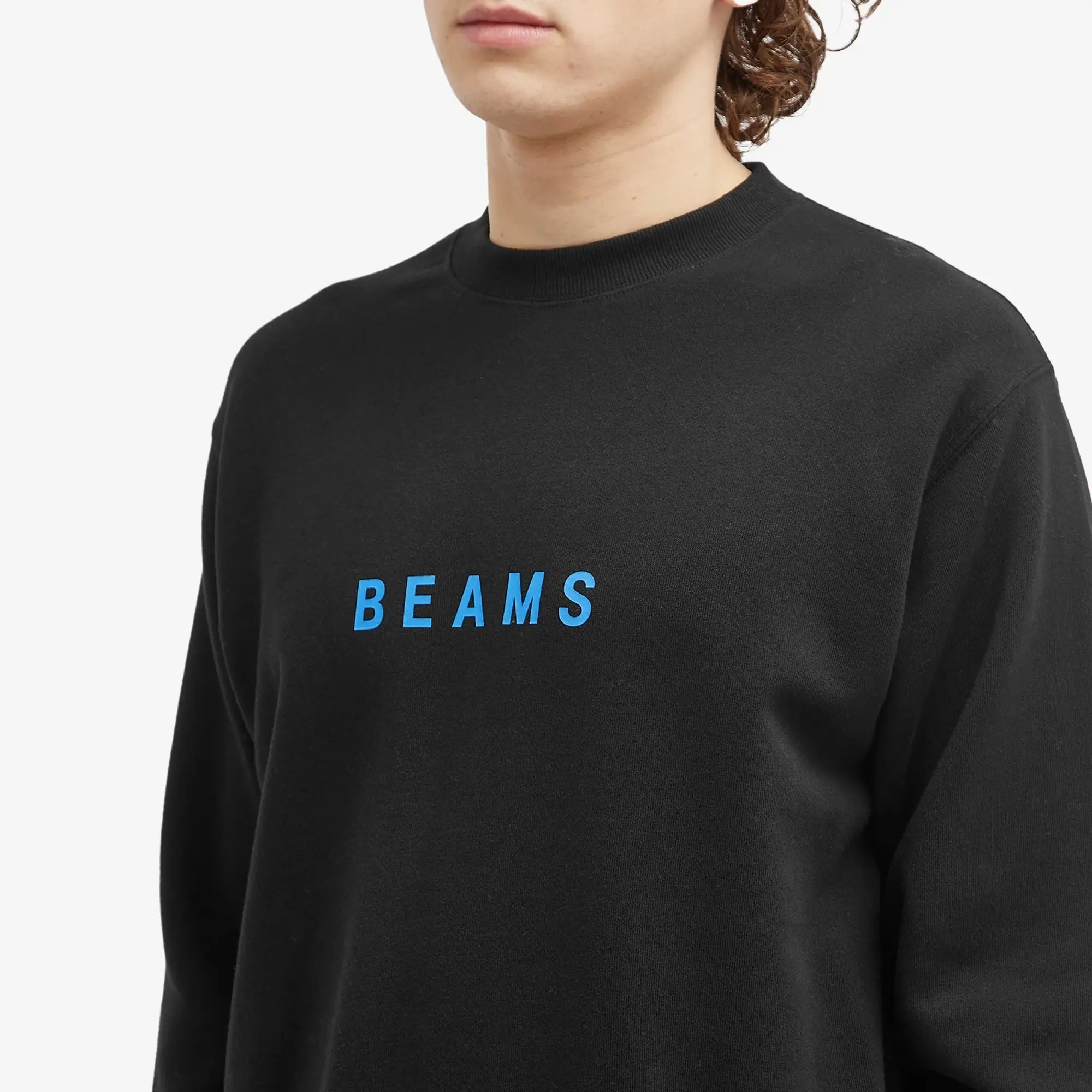 BEAMS Men's Logo Crew Sweatshirt Black