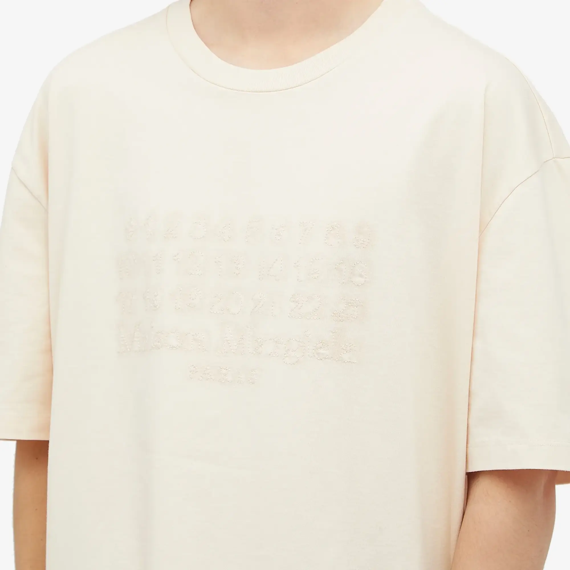 Maison Margiela Men's Number Embroidery T-Shirt Beige
