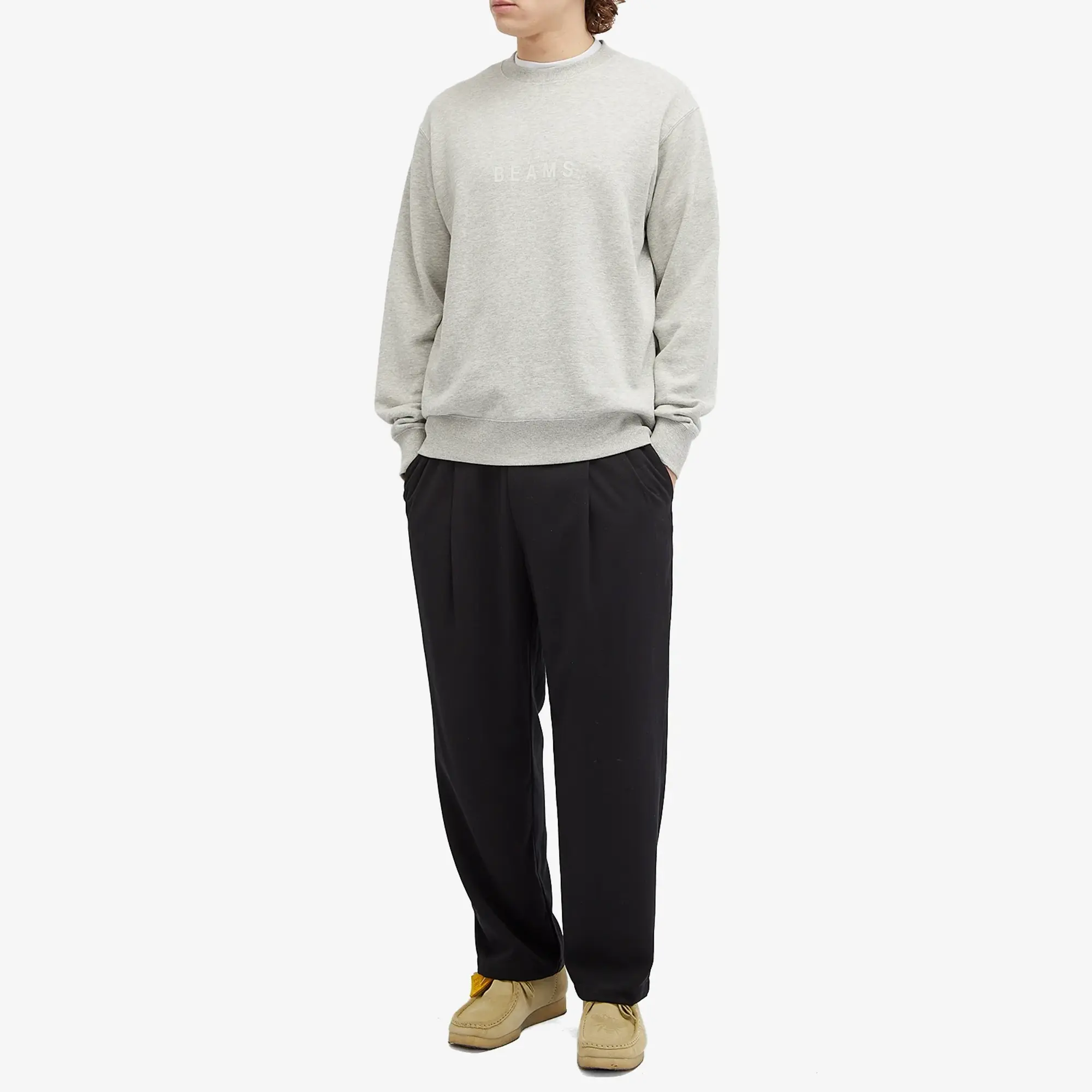 BEAMS Men's Logo Crew Sweatshirt Grey