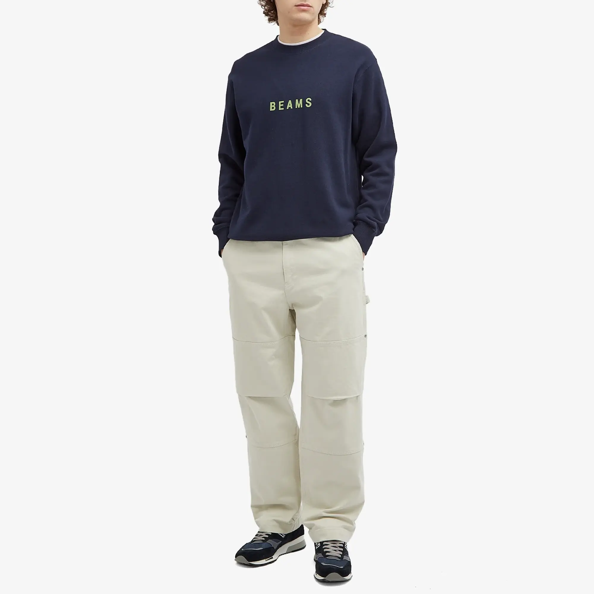 BEAMS Men's Logo Crew Sweatshirt Navy