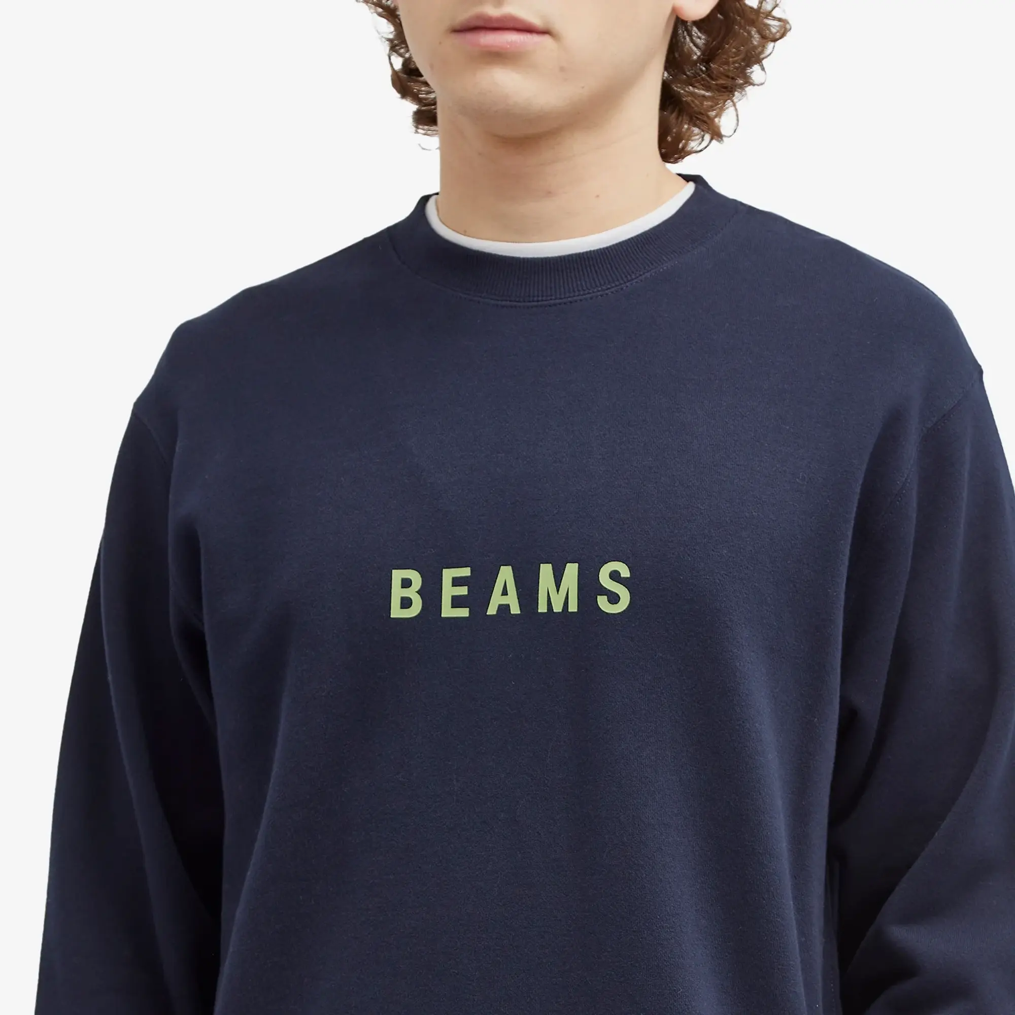 BEAMS Men's Logo Crew Sweatshirt Navy