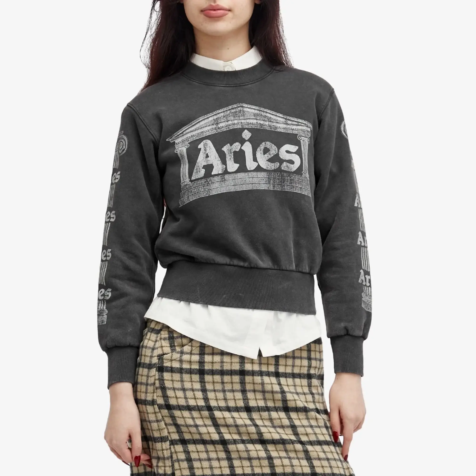 Aries Women's Baby Fit Aged Ancient Column Sweatshirt Black