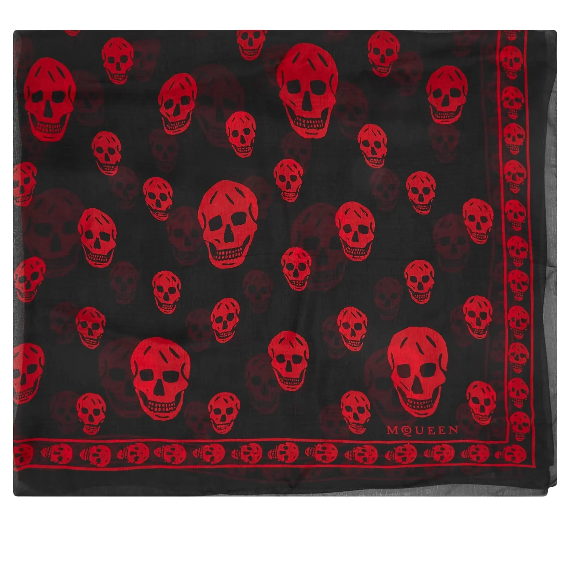 Alexander McQueen Men's Chiffon Skull Scarf Black/Red