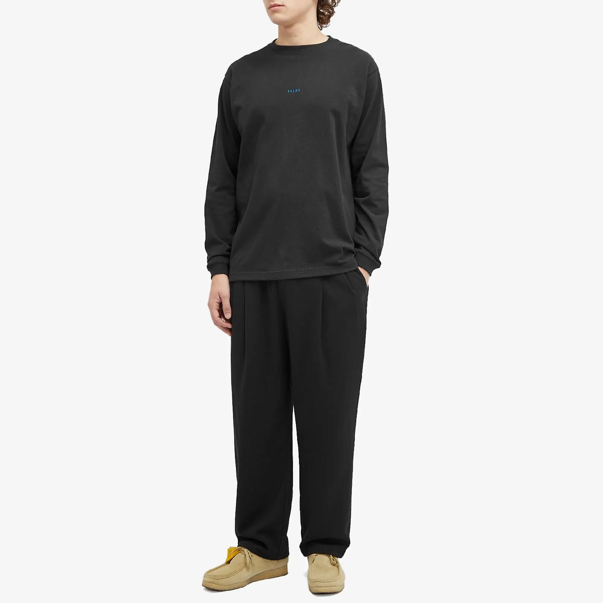 BEAMS Men's Mini Logo Long Sleeve T-Shirt Black