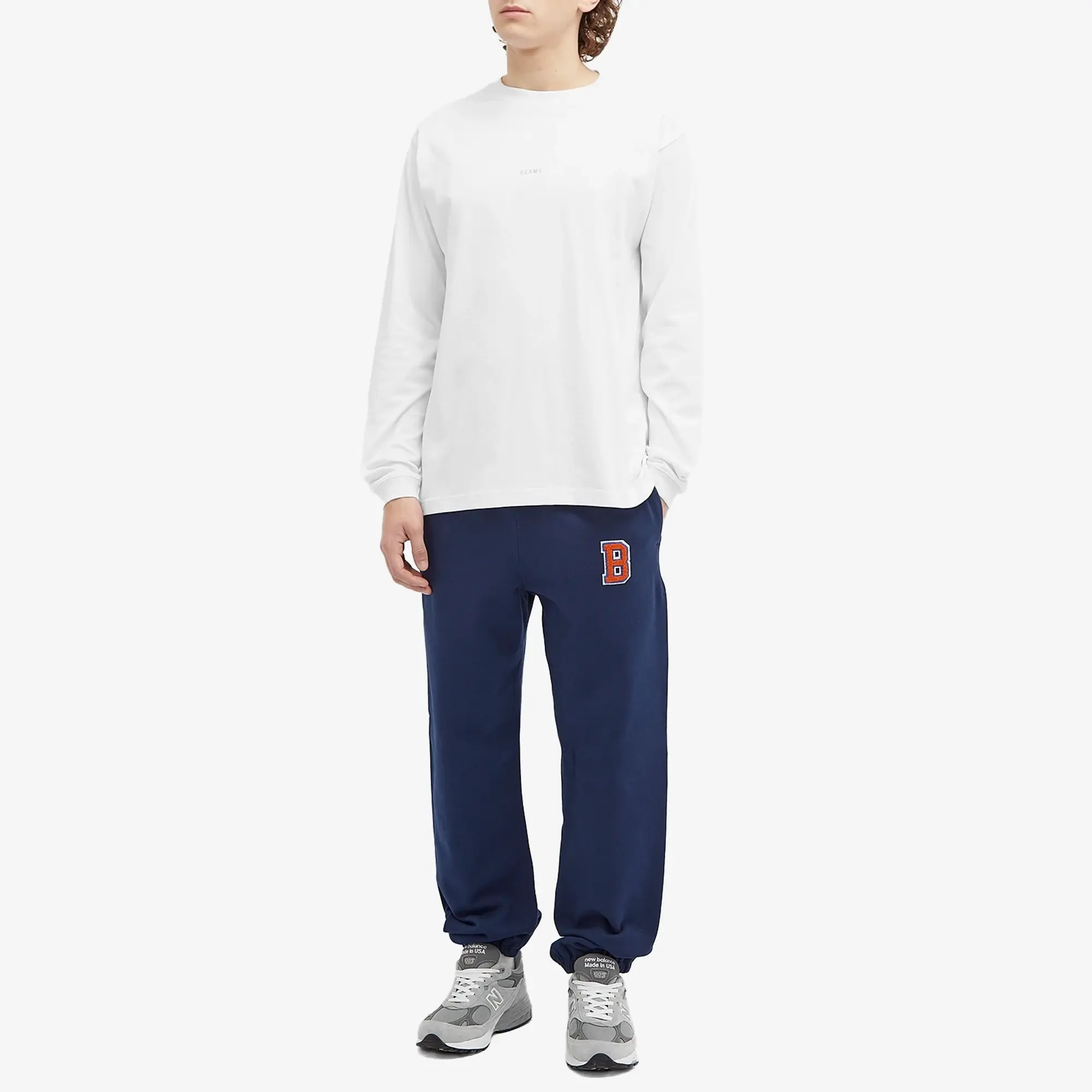 BEAMS Men's Mini Logo Long Sleeve T-Shirt White
