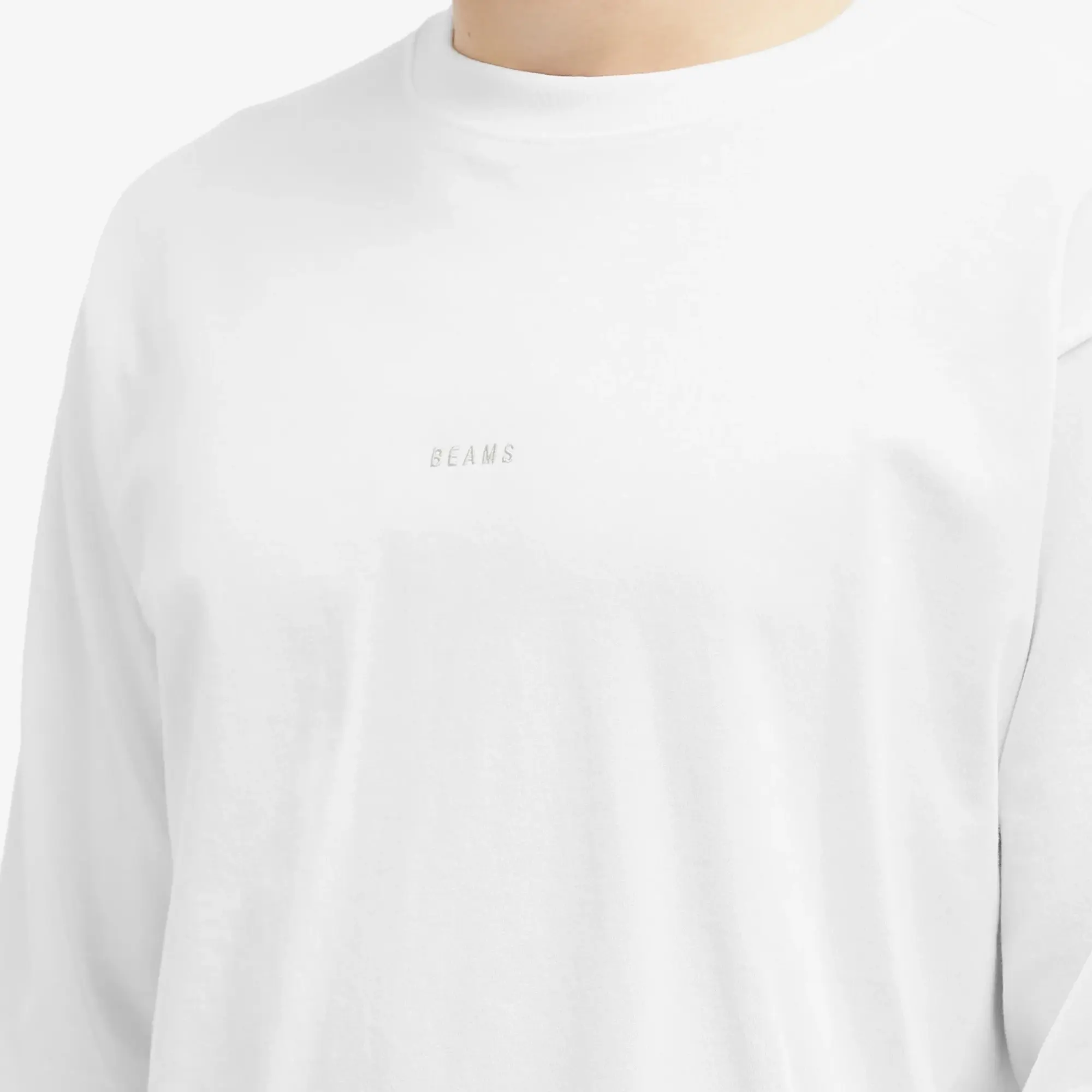 BEAMS Men's Mini Logo Long Sleeve T-Shirt White