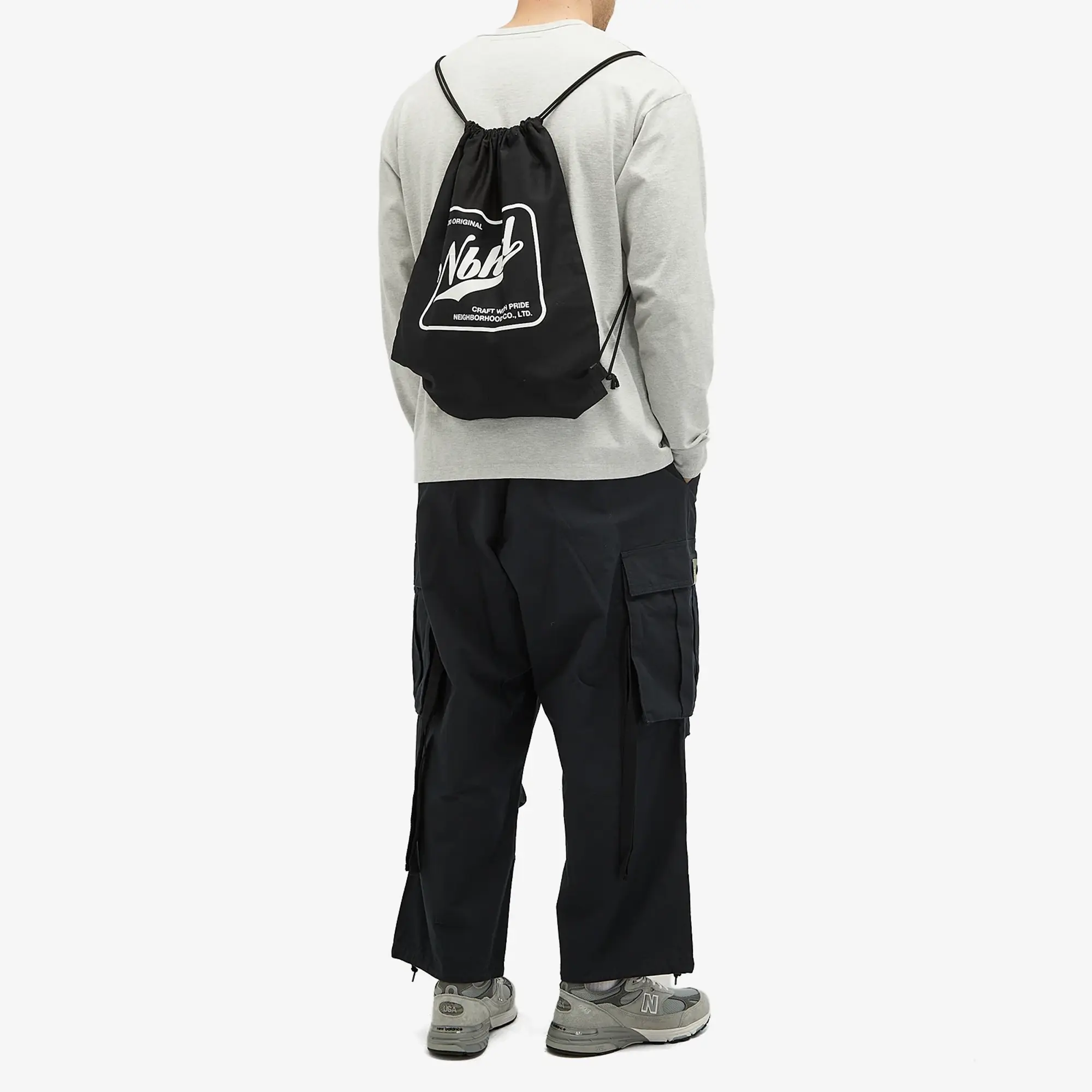 Neighborhood Men's Logo Drawstring Tote Bag Black