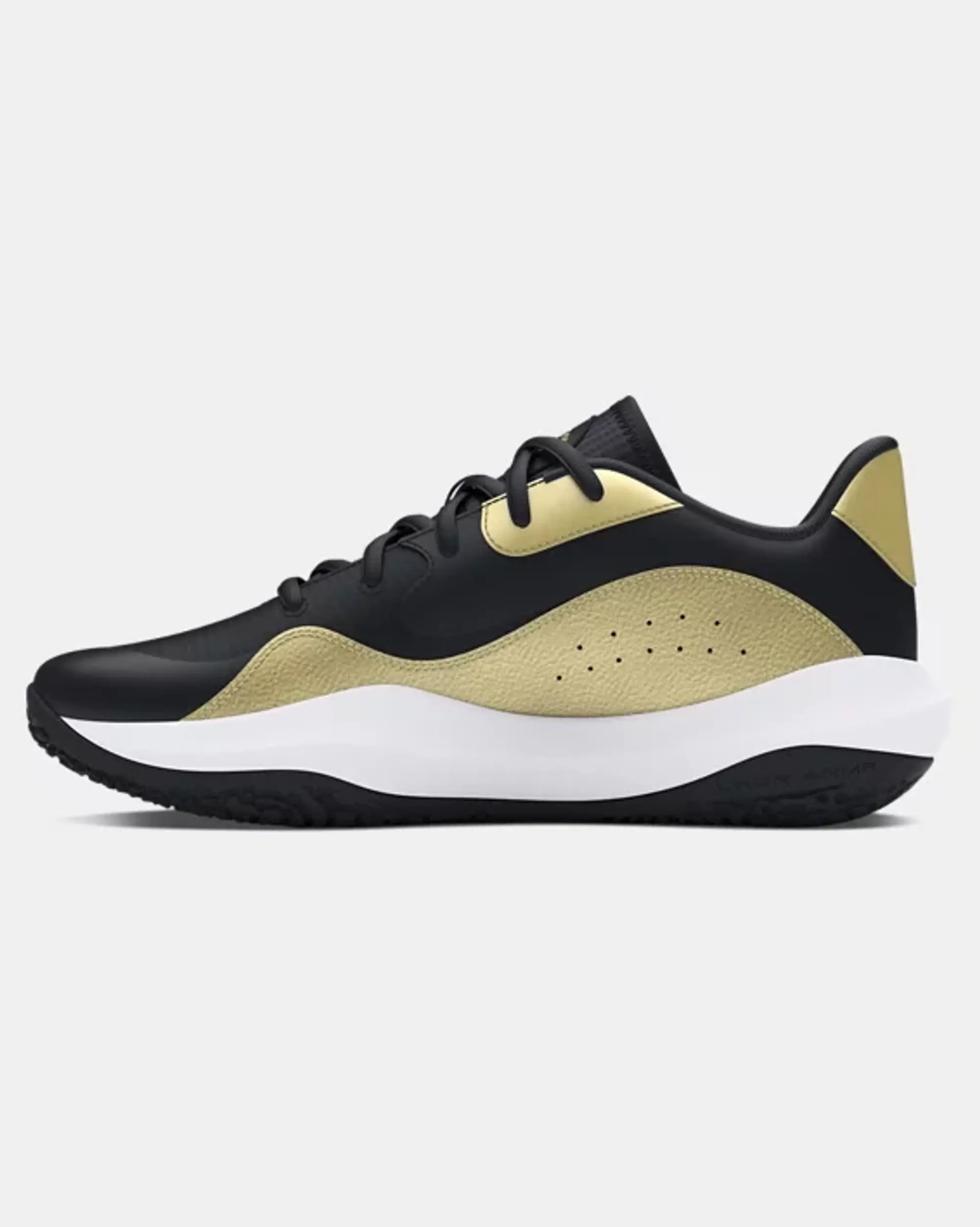 Unisex  Under Armour  Lockdown 7 Low Basketball Shoes Black / Metallic Gold / Black 6 (EU 40)