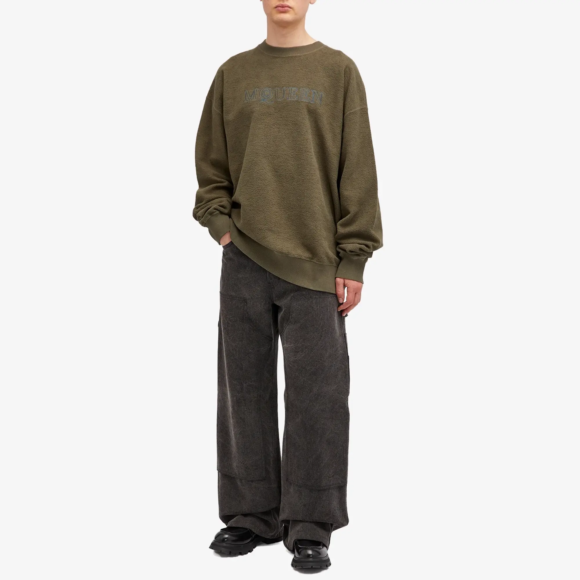 Alexander McQueen Men's Vintage Stonewash Logo Crew Sweatshirt Peak Green Washed