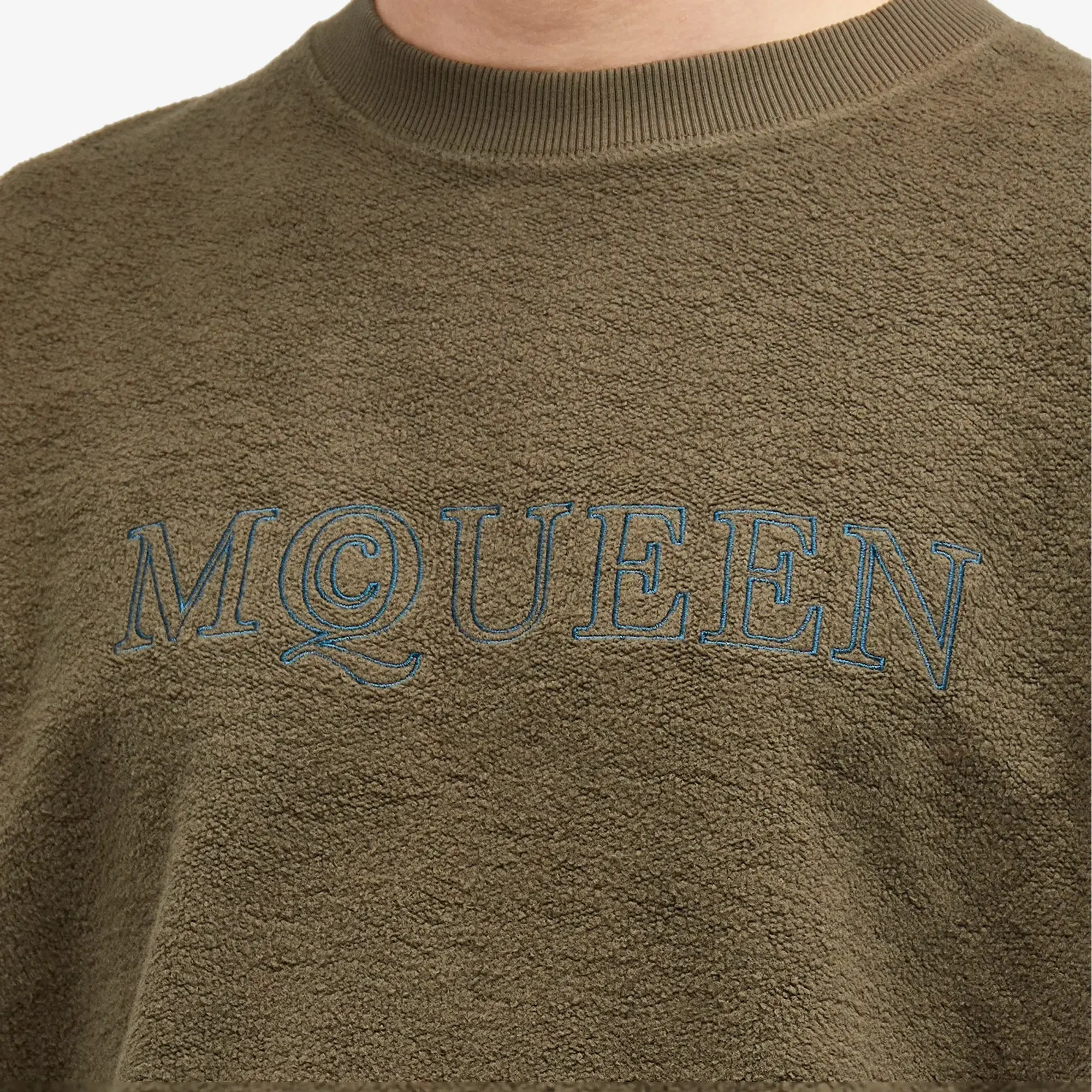 Alexander McQueen Men's Vintage Stonewash Logo Crew Sweatshirt Peak Green Washed