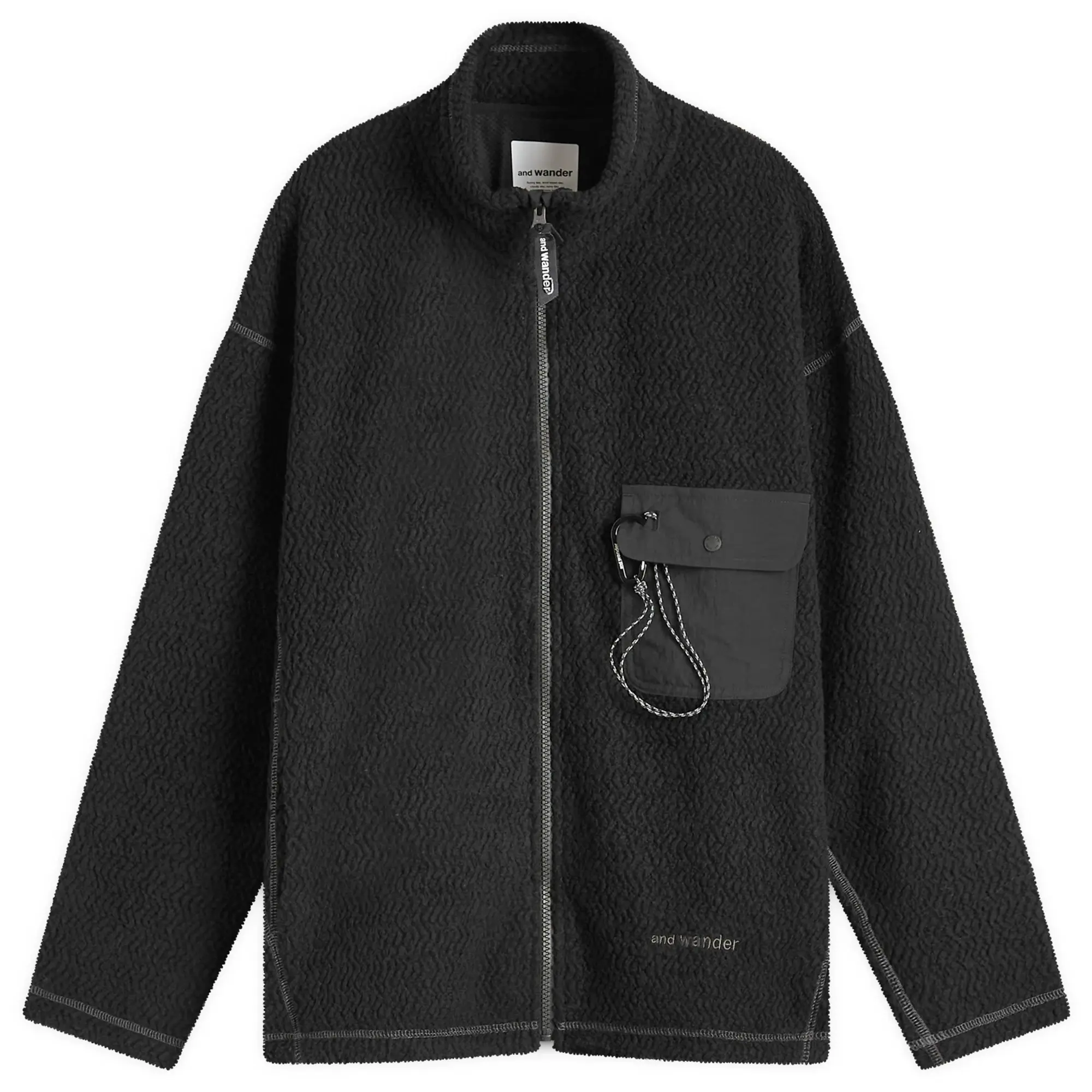 and wander Re Wool Jacquard Fleece Jacket Black