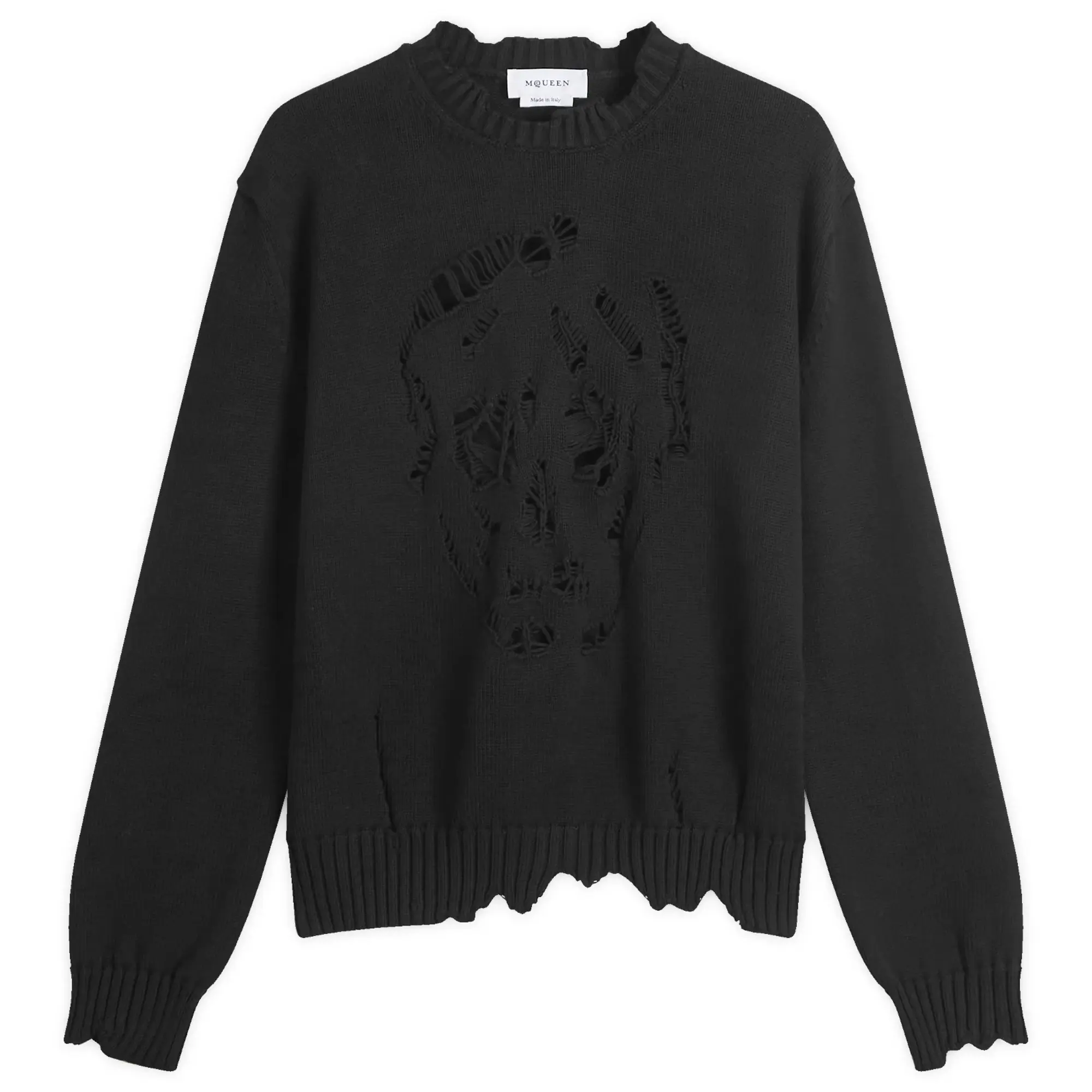 Alexander McQueen Men's Distressed Skull Crew Neck Jumper Black