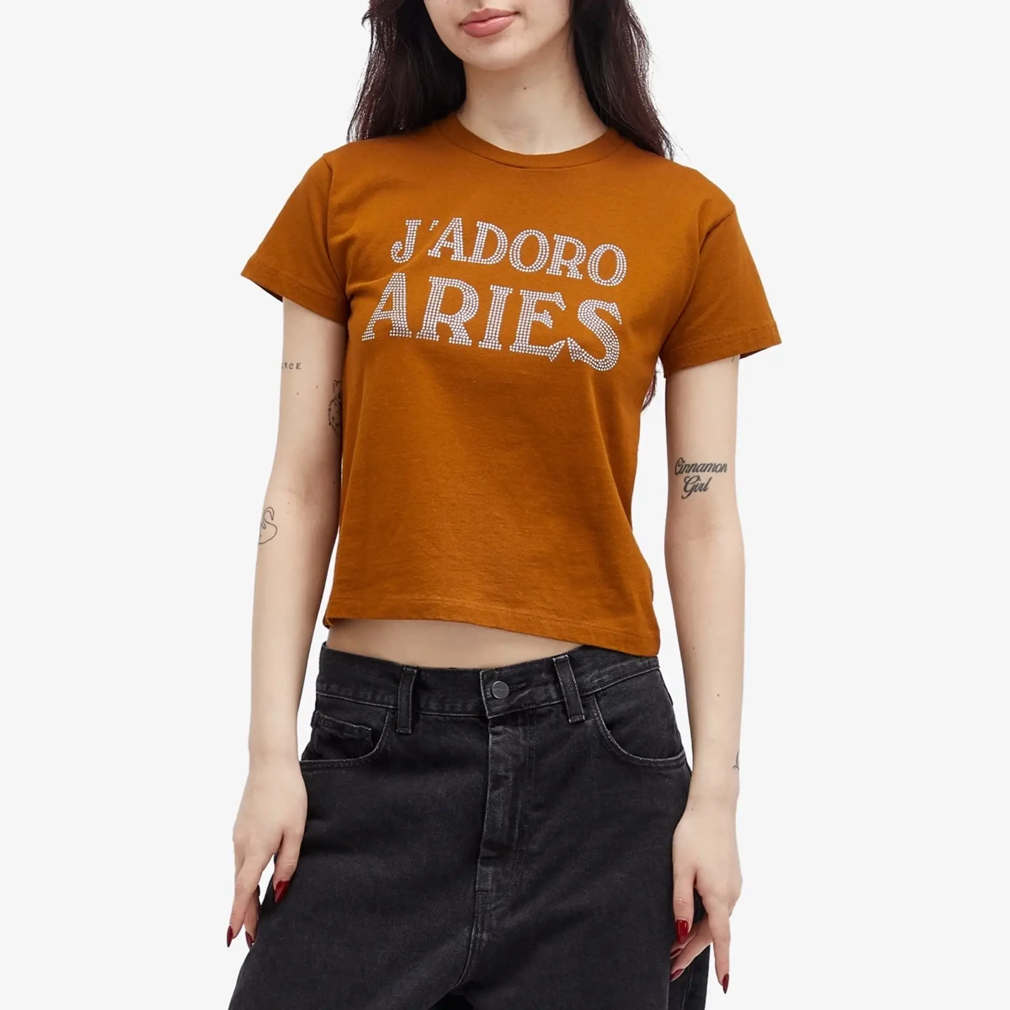 Aries Women's Baby Fit J'Adoro Diamante T-Shirt Brown