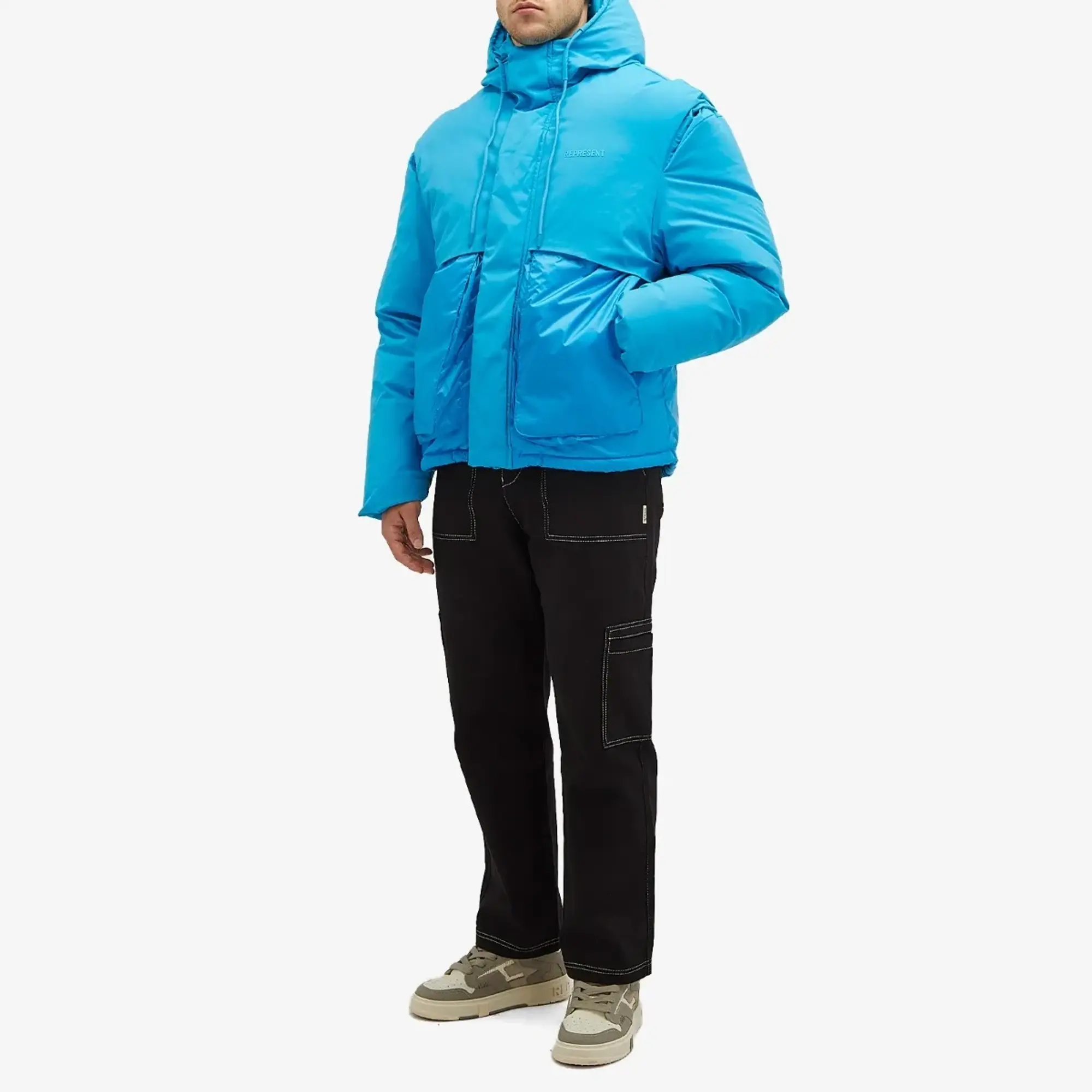 Represent Men's Layered Hooded Puffer Electric Blue