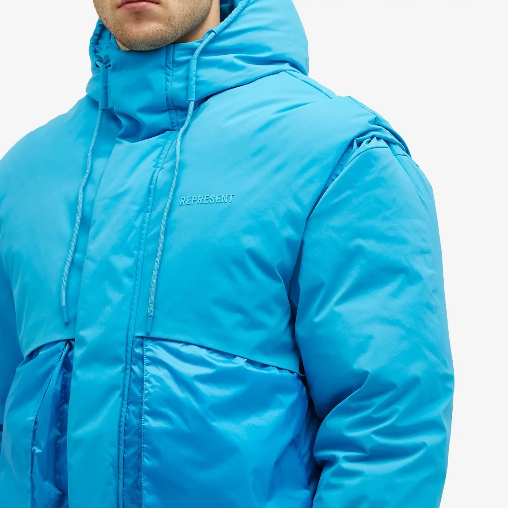 Represent Men's Layered Hooded Puffer Electric Blue