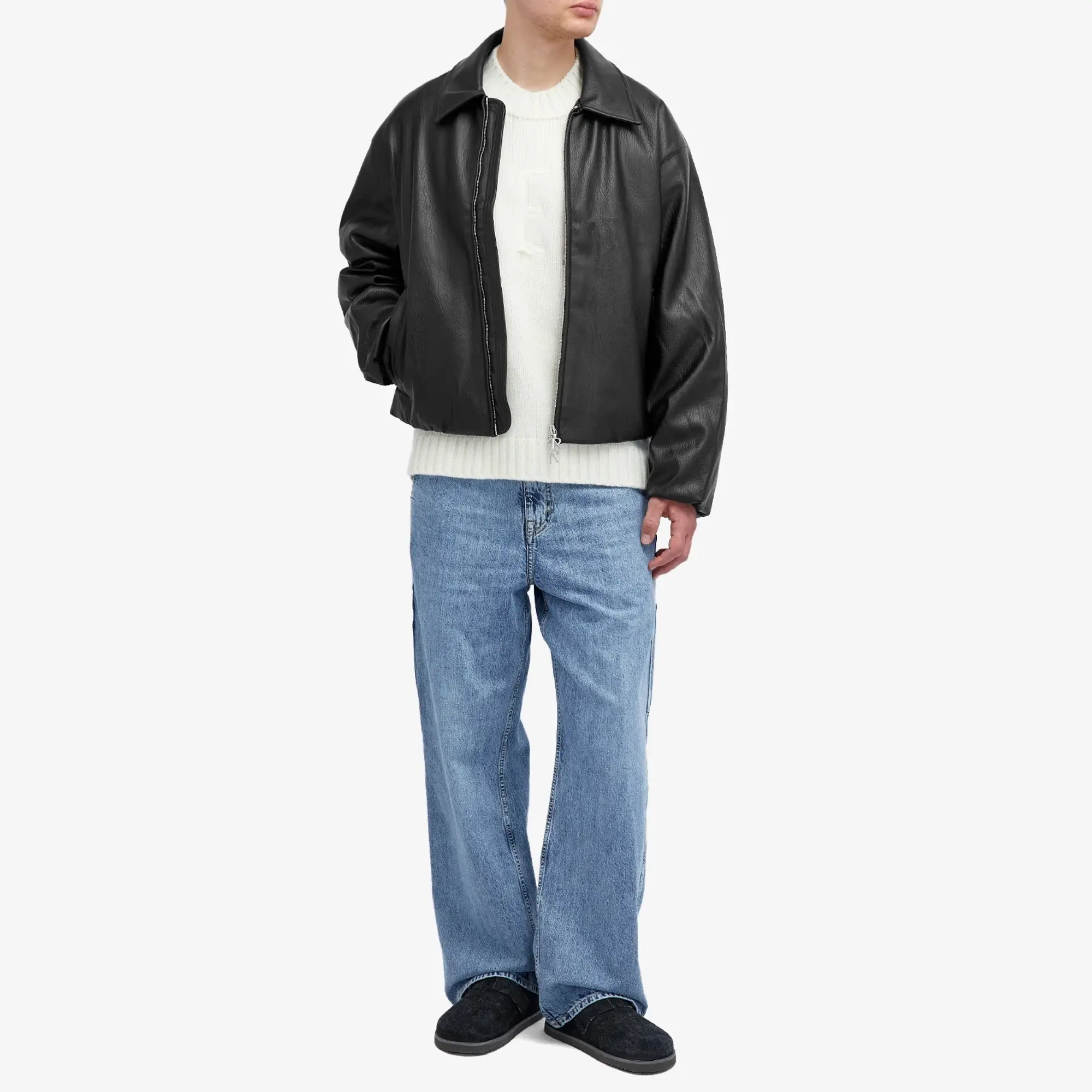 Represent Men's Faux Leather Bomber Jet Black