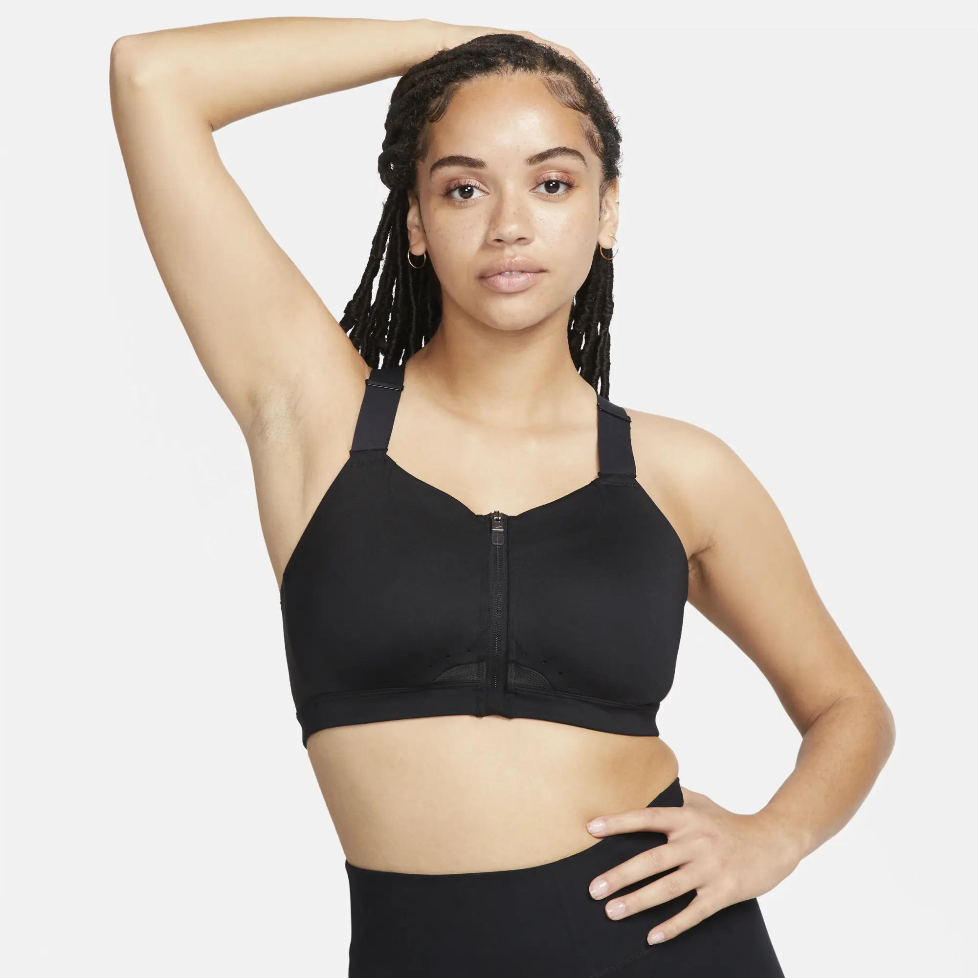 Nike Alpha Women's High-Support Padded Zip-Front Sports Bra - Black - Polyester/Elastane