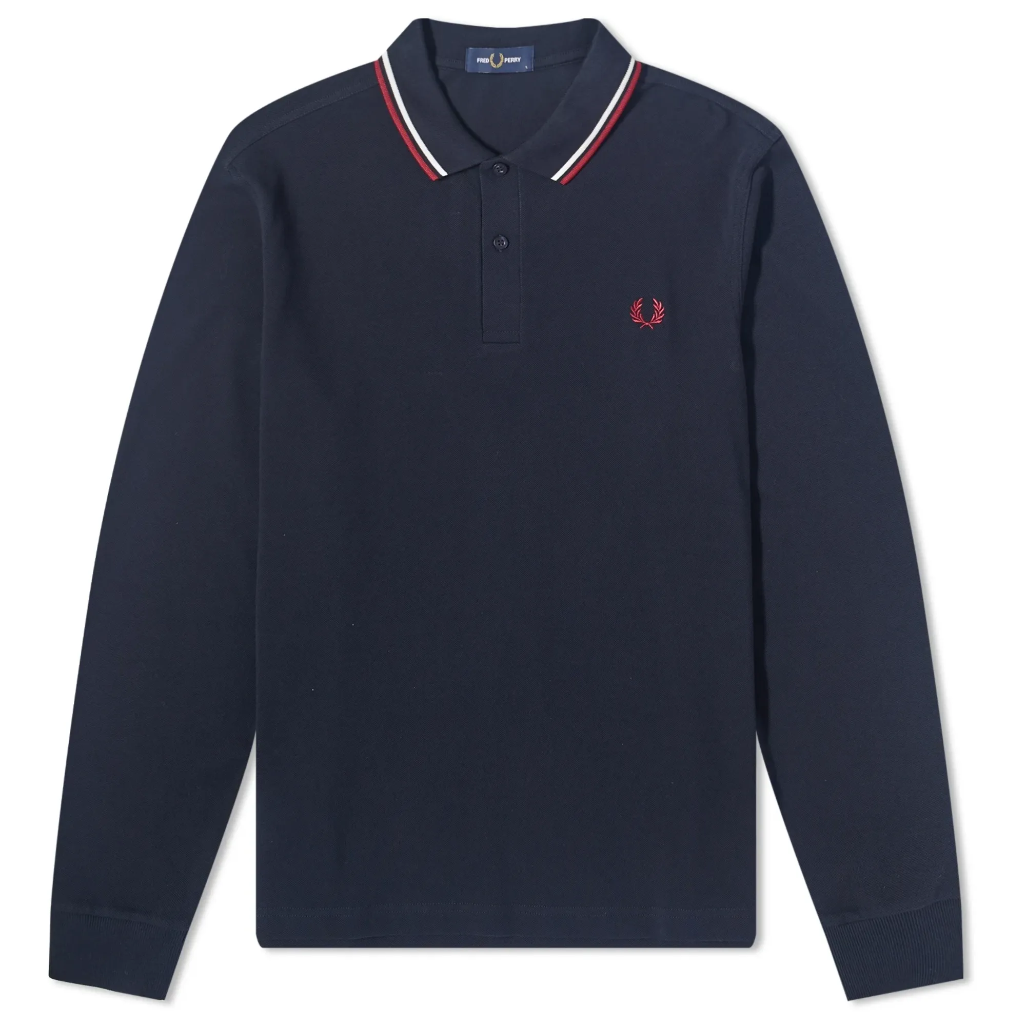 Fred Perry Men's Long Sleeve Twin Tipped Polo Navy/Snow White/Burnt Red