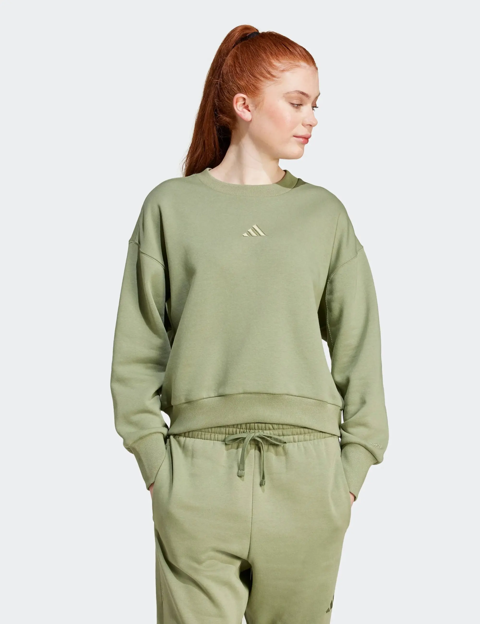adidas Women's ALL SZN Fleece Loose Sweatshirt - Tent Green - L - Size: Large