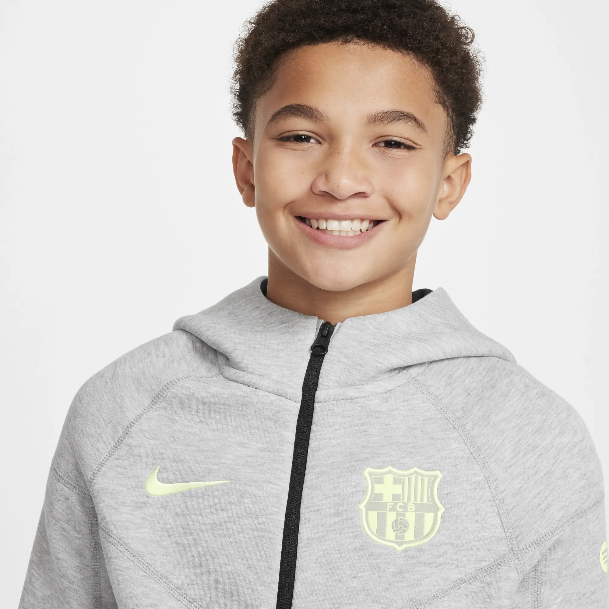 F.C. Barcelona Tech Fleece Older Kids' (Boys') Nike Football Full-Zip Hoodie - Grey - Cotton/Polyester