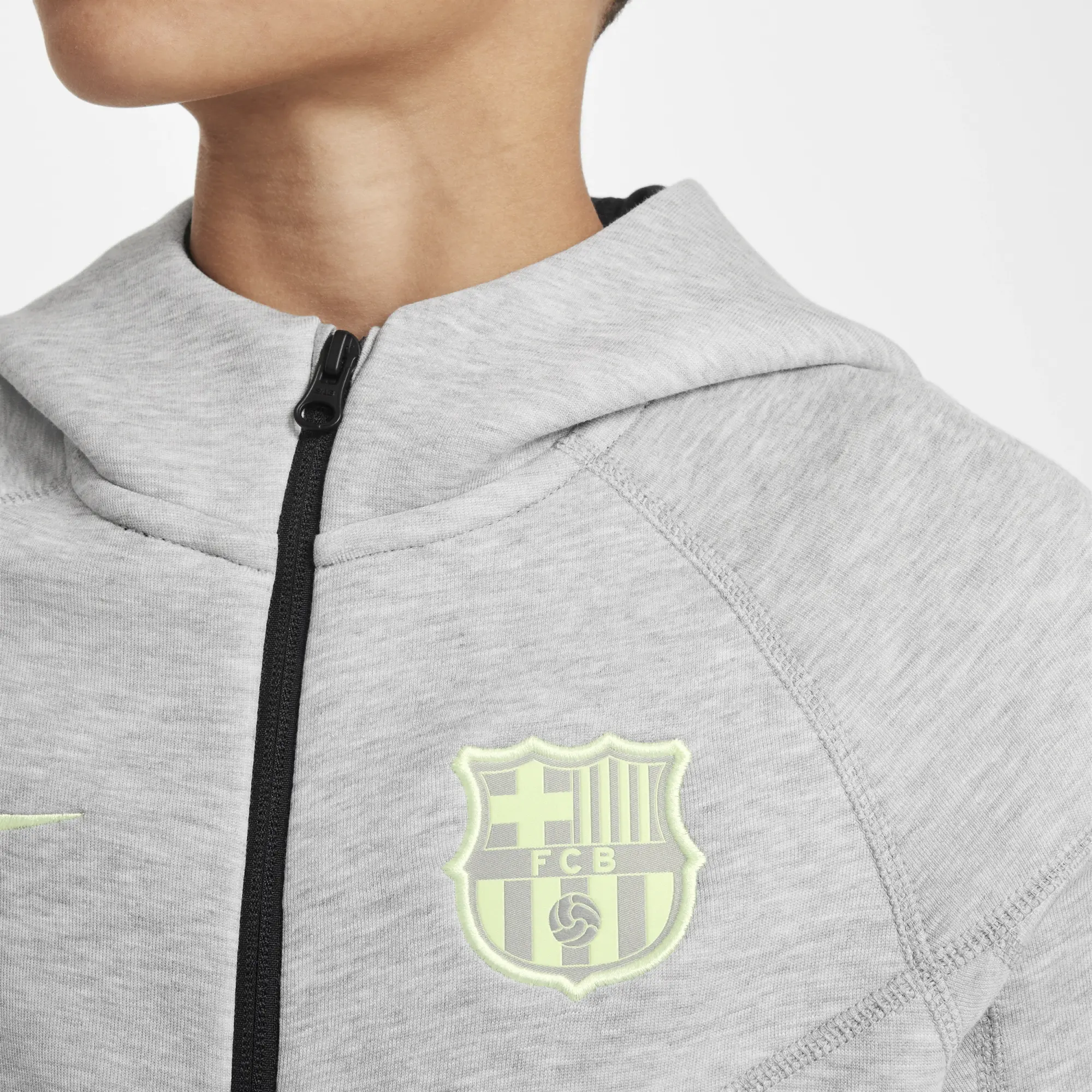 F.C. Barcelona Tech Fleece Older Kids' (Boys') Nike Football Full-Zip Hoodie - Grey - Cotton/Polyester